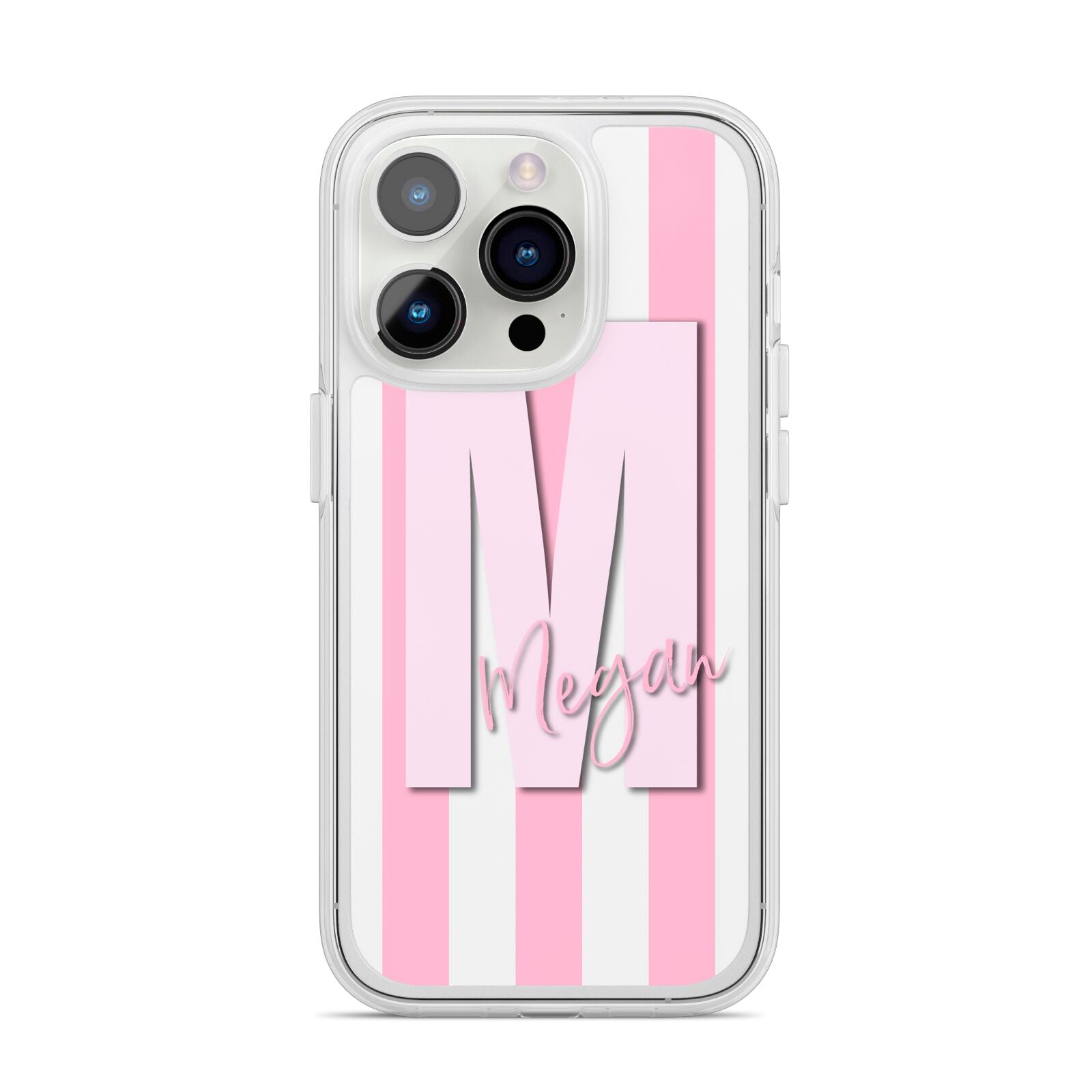 Personalised Candy Stripe Initials iPhone 14 Pro Clear Tough Case Silver