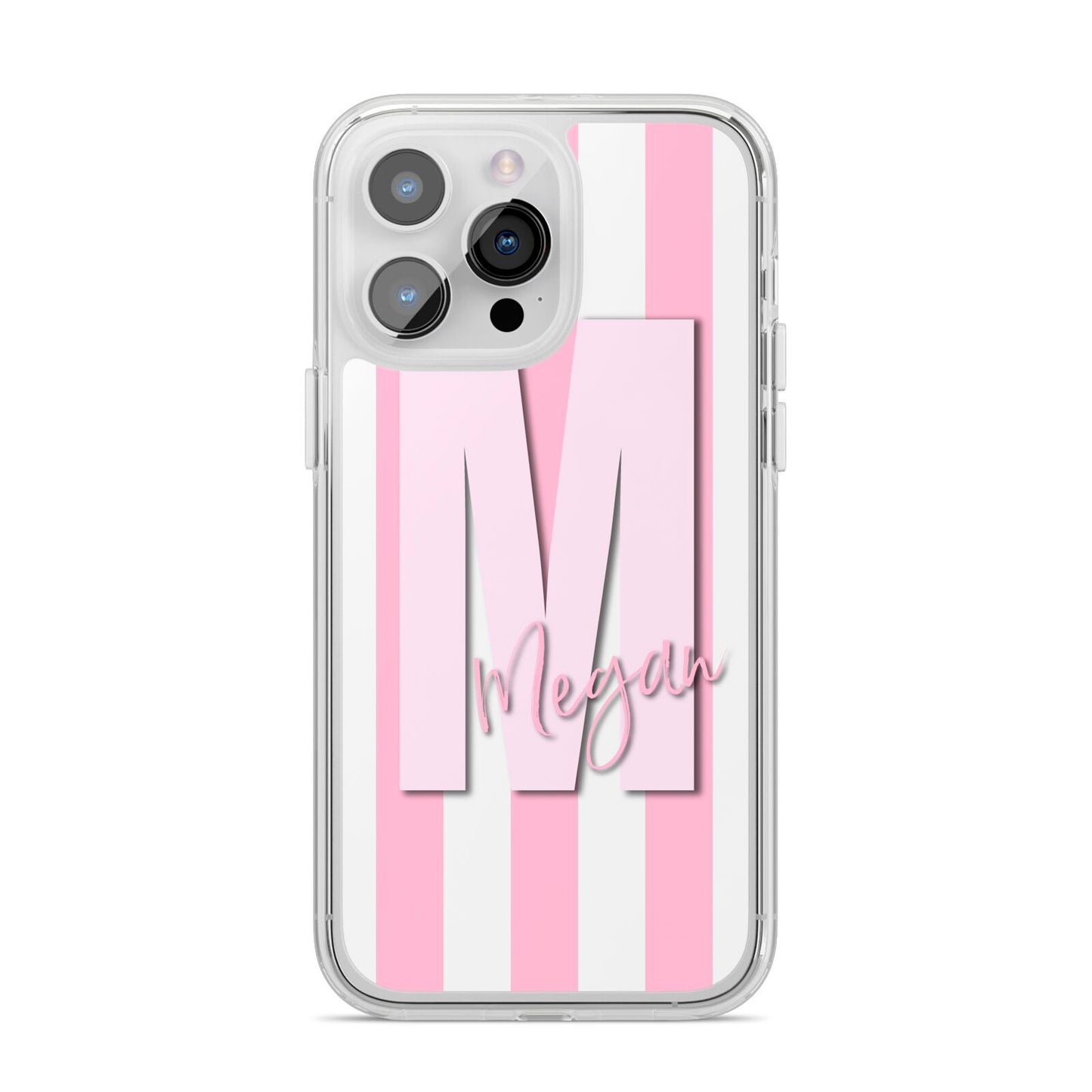 Personalised Candy Stripe Initials iPhone 14 Pro Max Clear Tough Case Silver