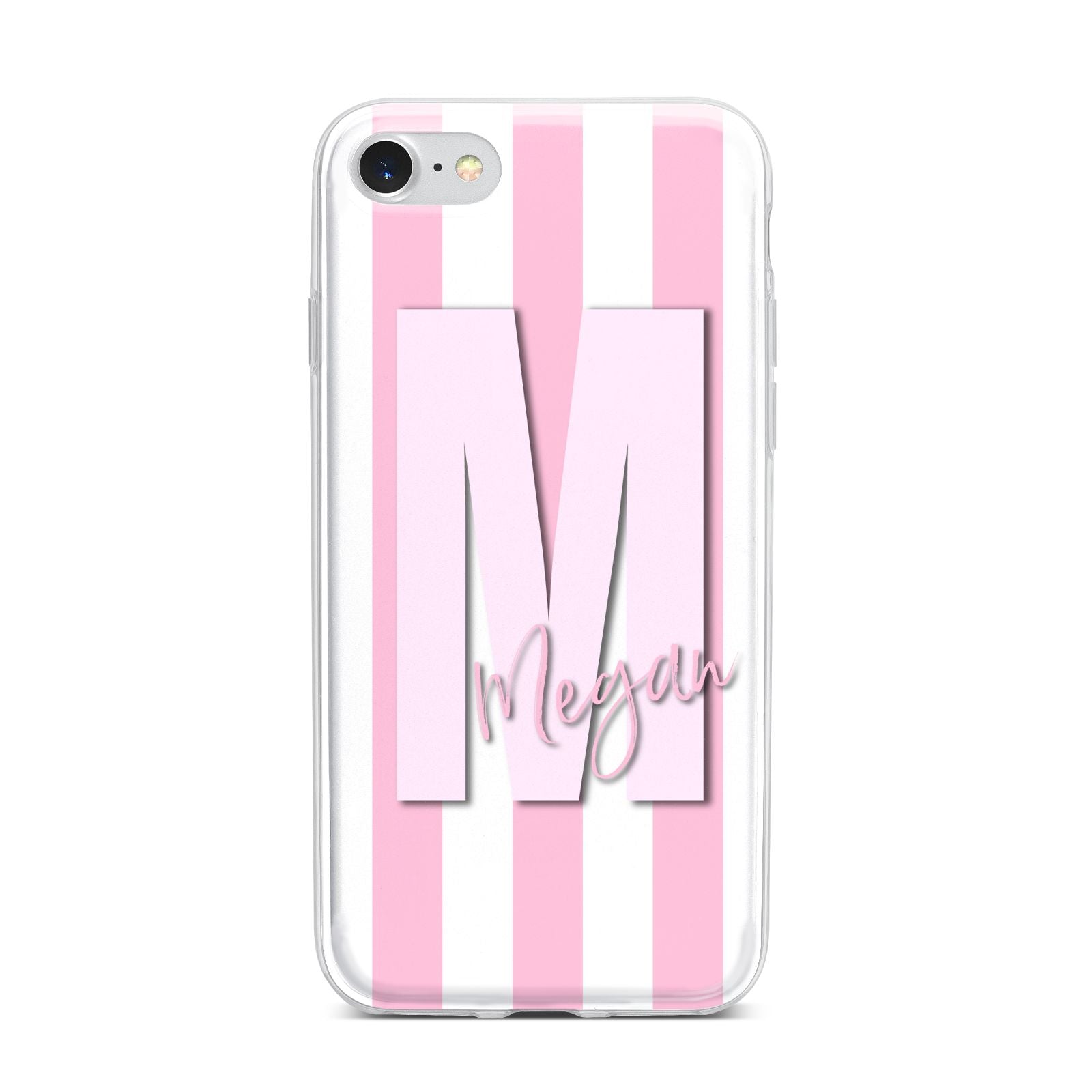 Personalised Candy Stripe Initials iPhone 7 Bumper Case on Silver iPhone