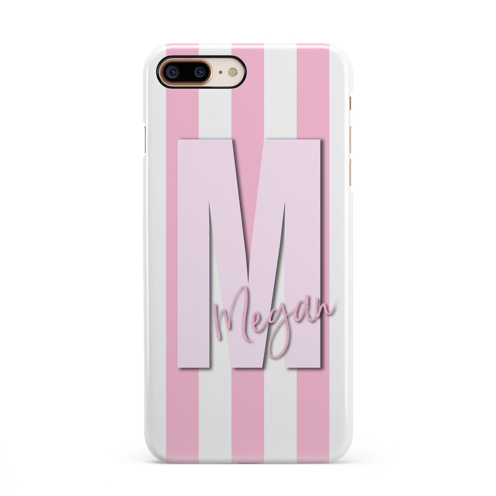 Personalised Candy Stripe Initials iPhone 8 Plus 3D Snap Case on Gold Phone