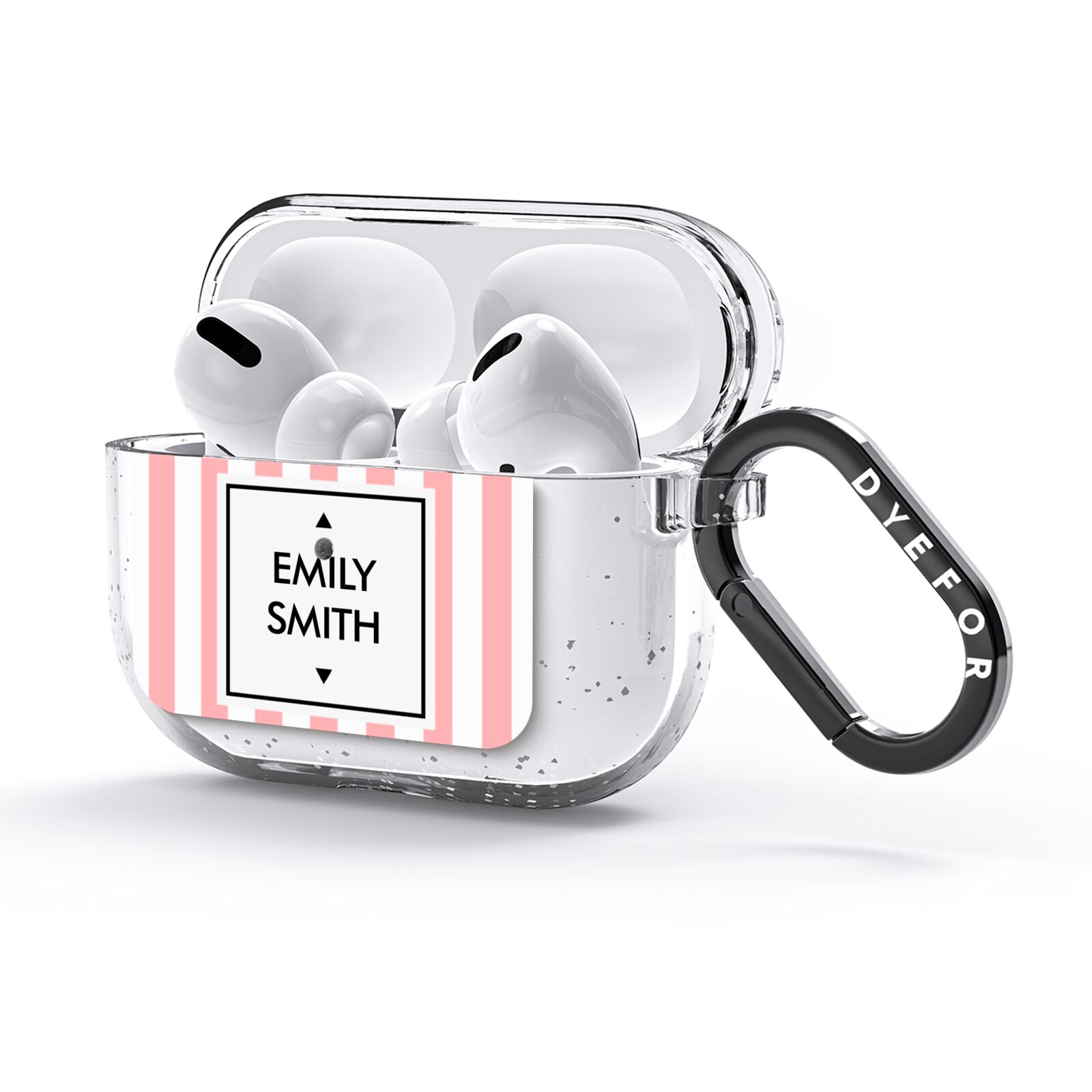 Personalised Candy Striped Name Initials AirPods Glitter Case 3rd Gen Side Image