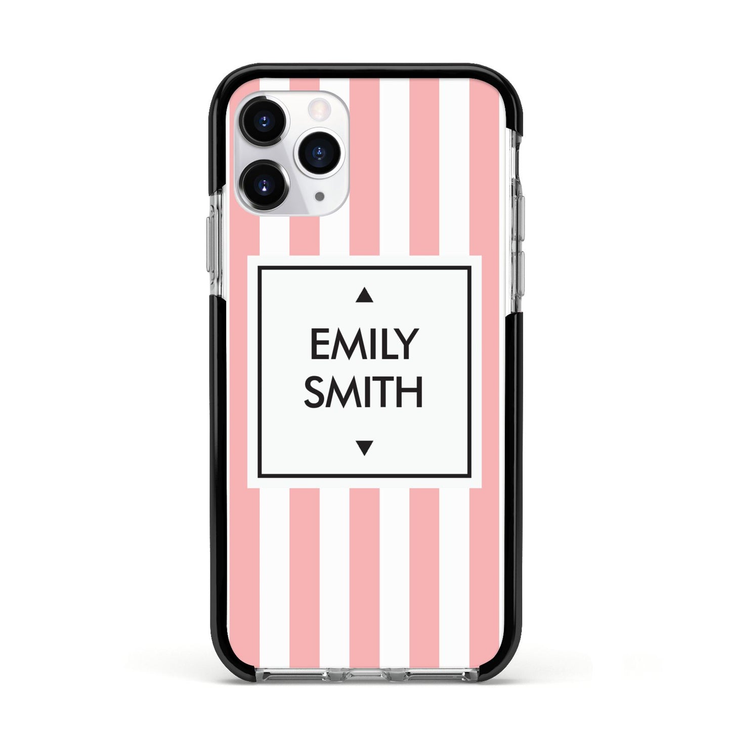 Personalised Candy Striped Name Initials Apple iPhone 11 Pro in Silver with Black Impact Case