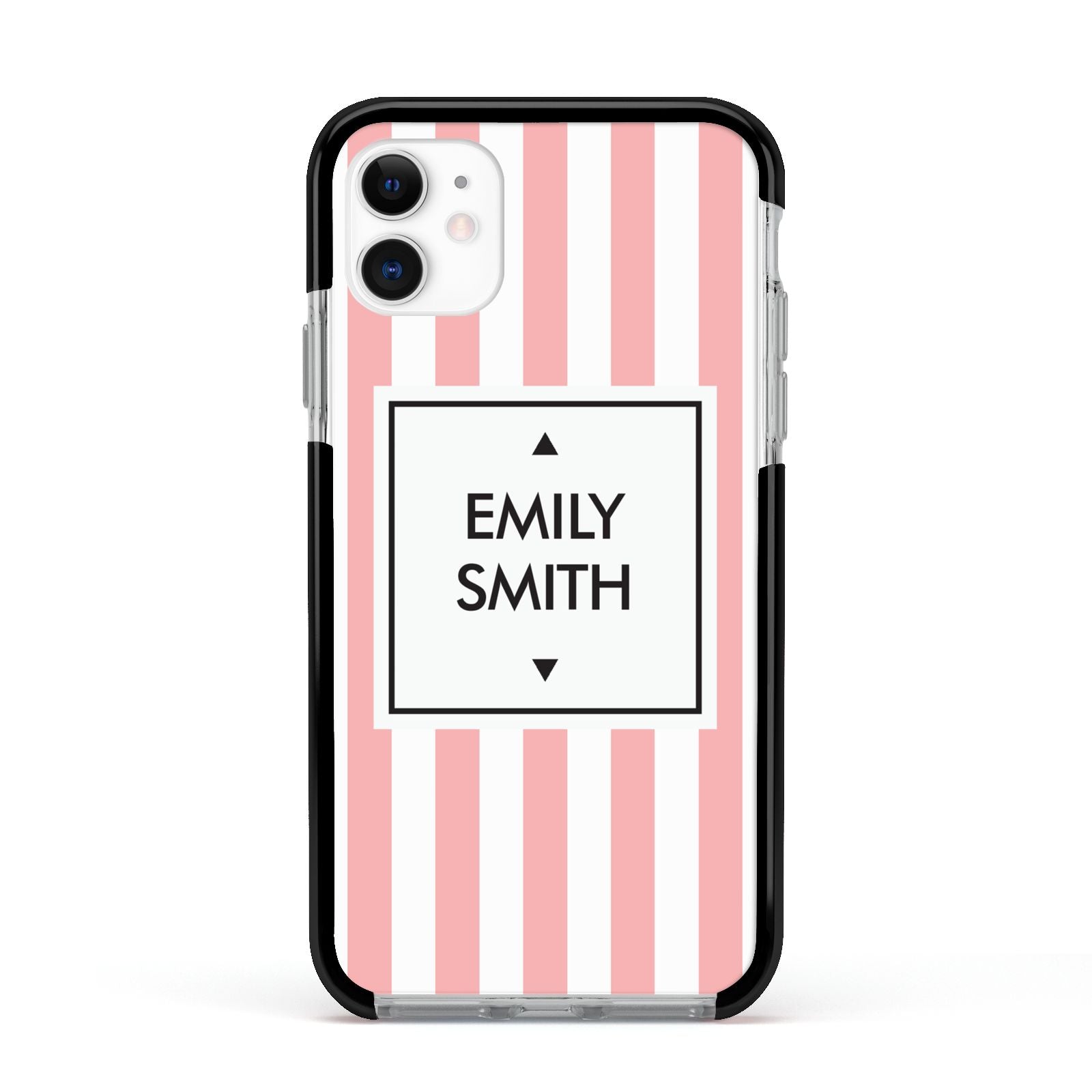 Personalised Candy Striped Name Initials Apple iPhone 11 in White with Black Impact Case