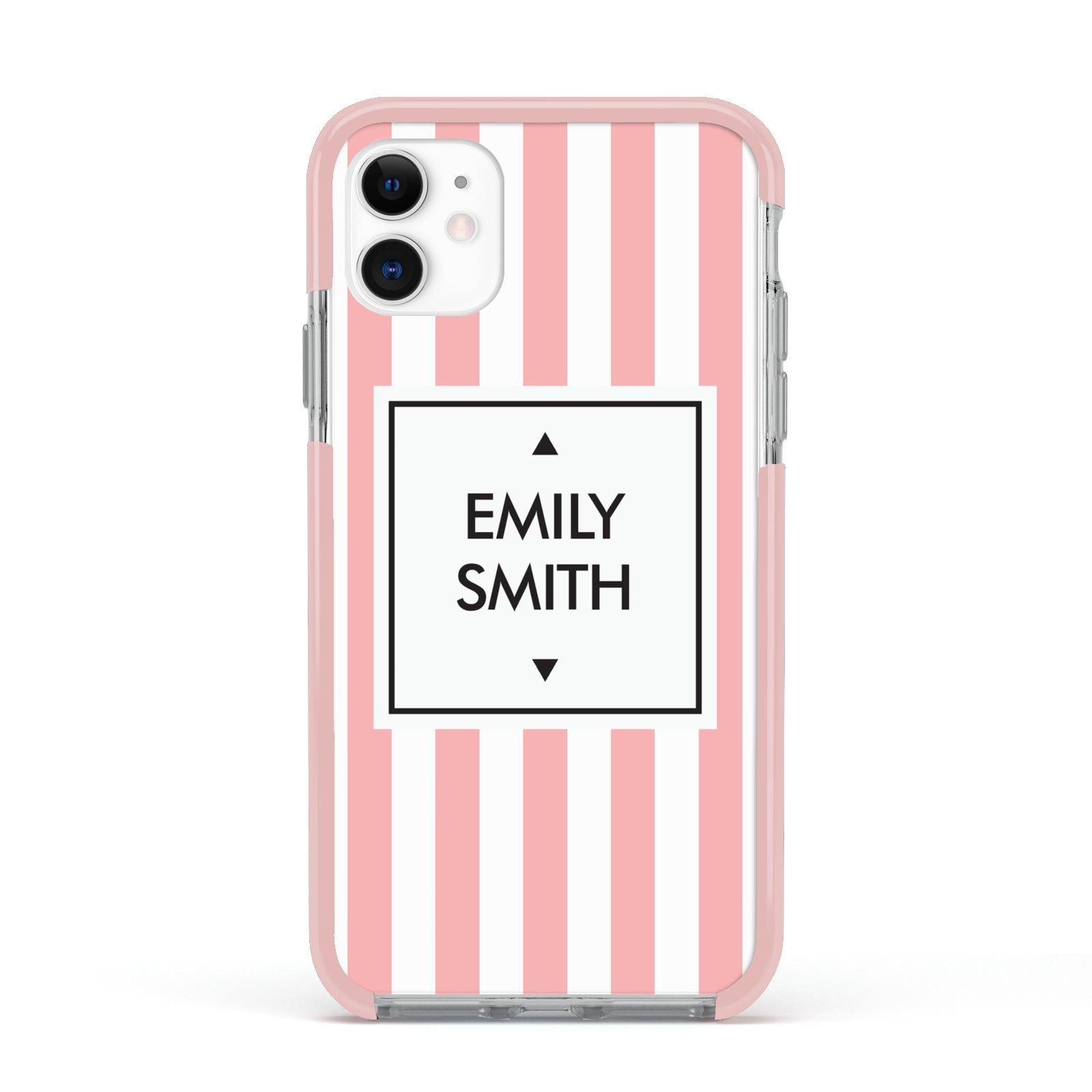 Personalised Candy Striped Name Initials Apple iPhone 11 in White with Pink Impact Case