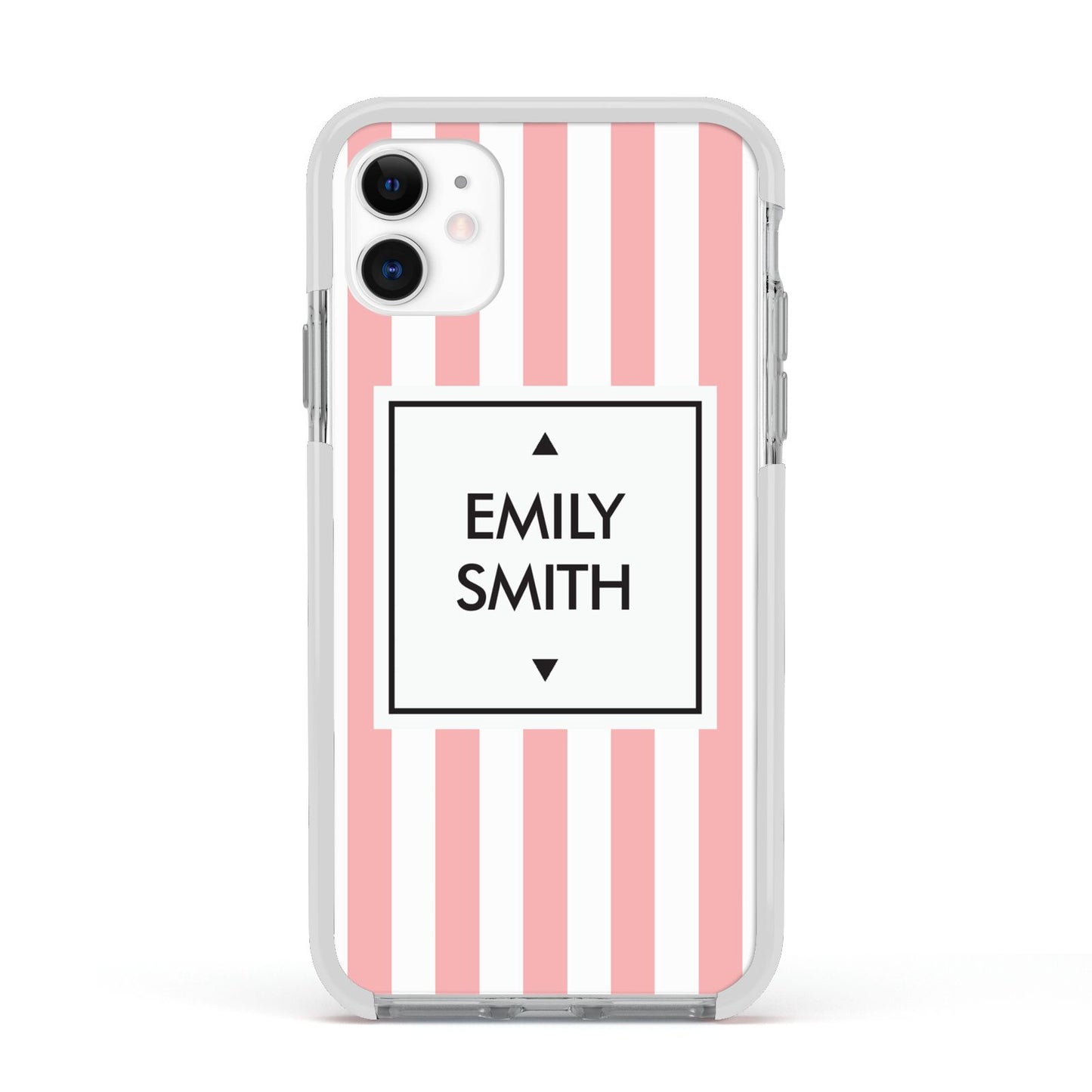 Personalised Candy Striped Name Initials Apple iPhone 11 in White with White Impact Case