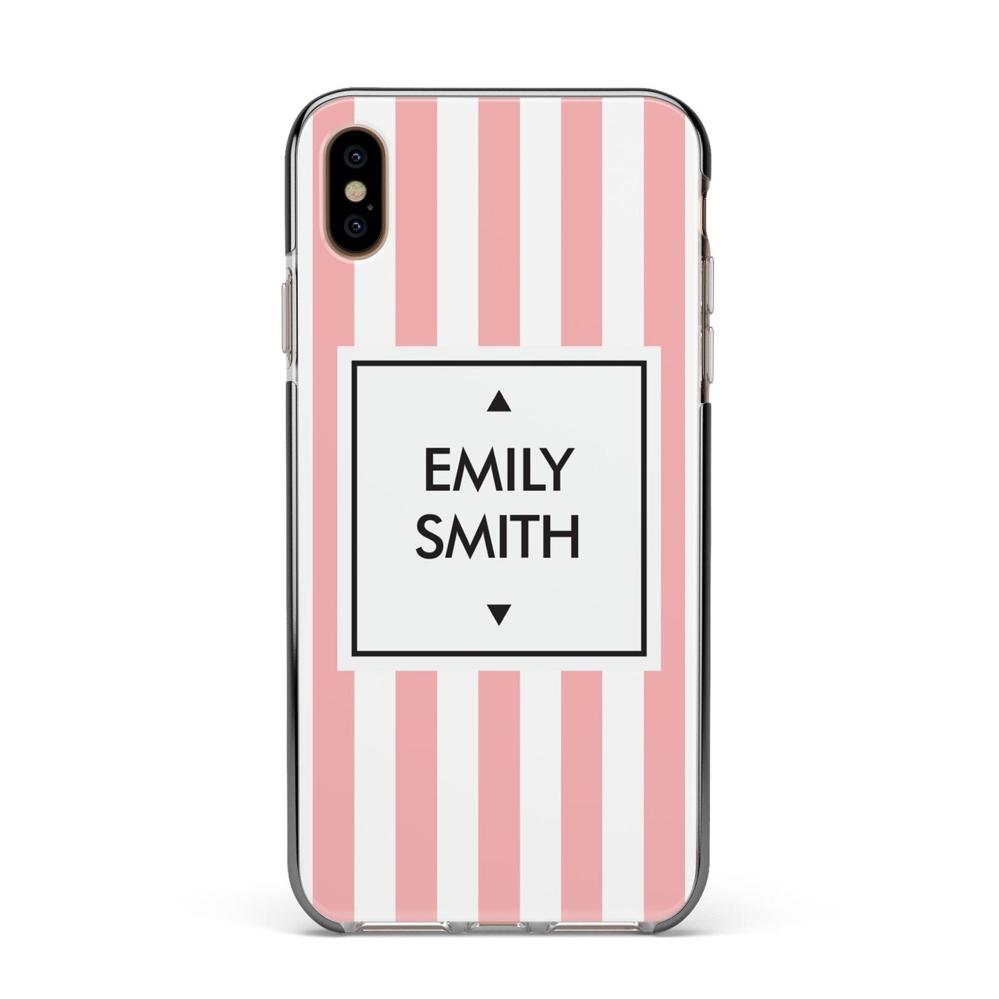 Personalised Candy Striped Name Initials Apple iPhone Xs Max Impact Case Black Edge on Gold Phone