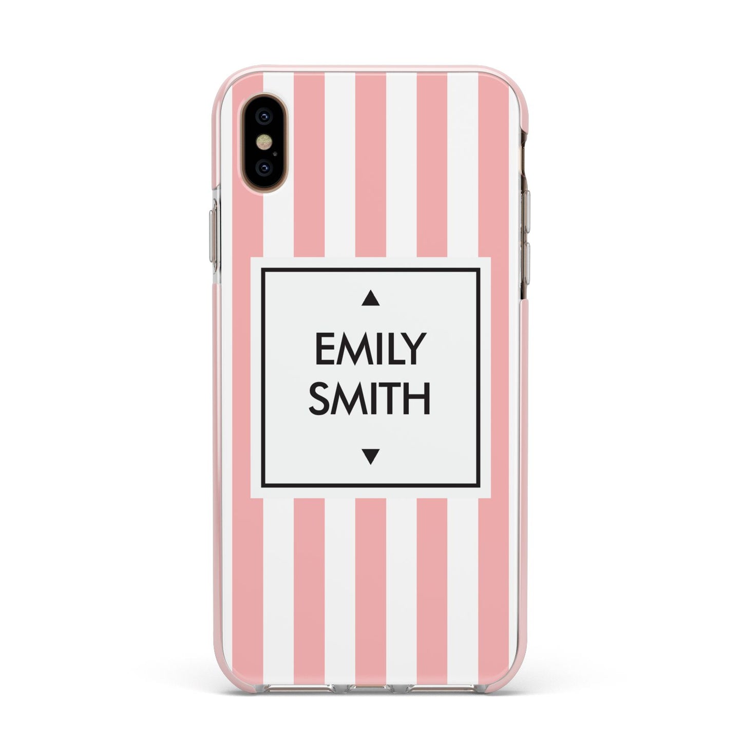 Personalised Candy Striped Name Initials Apple iPhone Xs Max Impact Case Pink Edge on Gold Phone