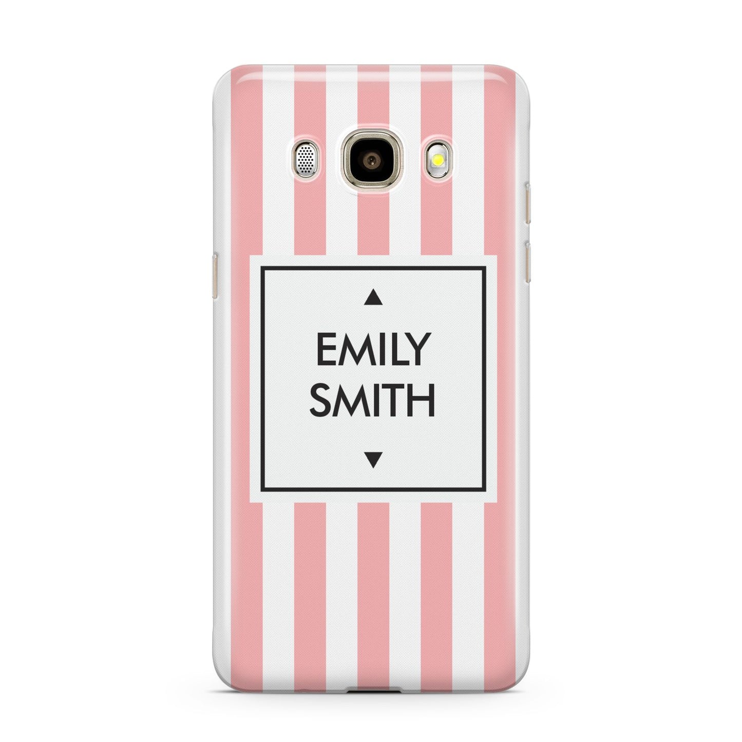 Personalised Candy Striped Name Initials Samsung Galaxy J7 2016 Case on gold phone