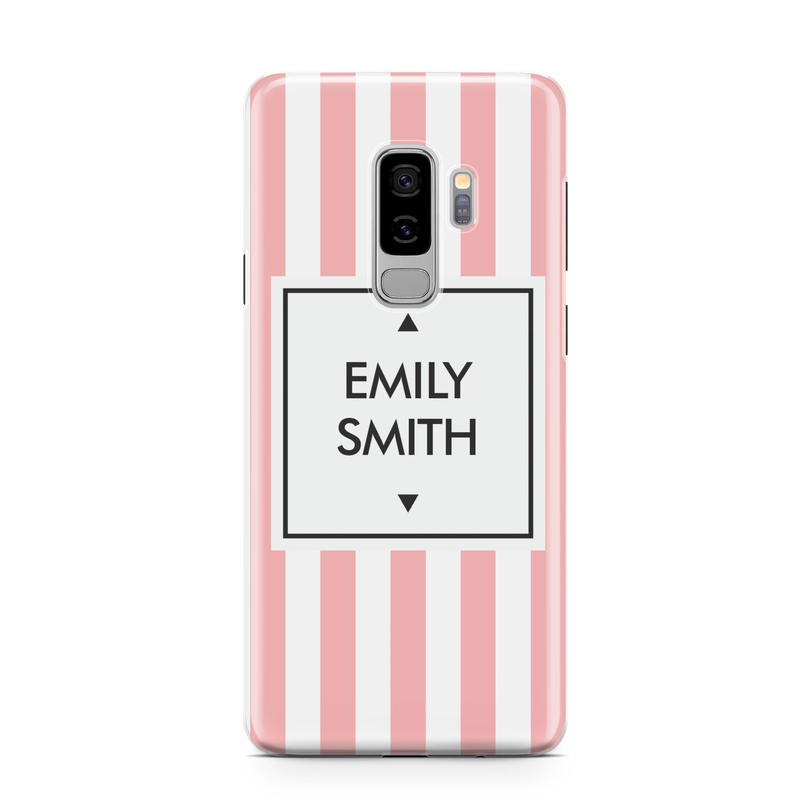 Personalised Candy Striped Name Initials Samsung Galaxy S9 Plus Case on Silver phone