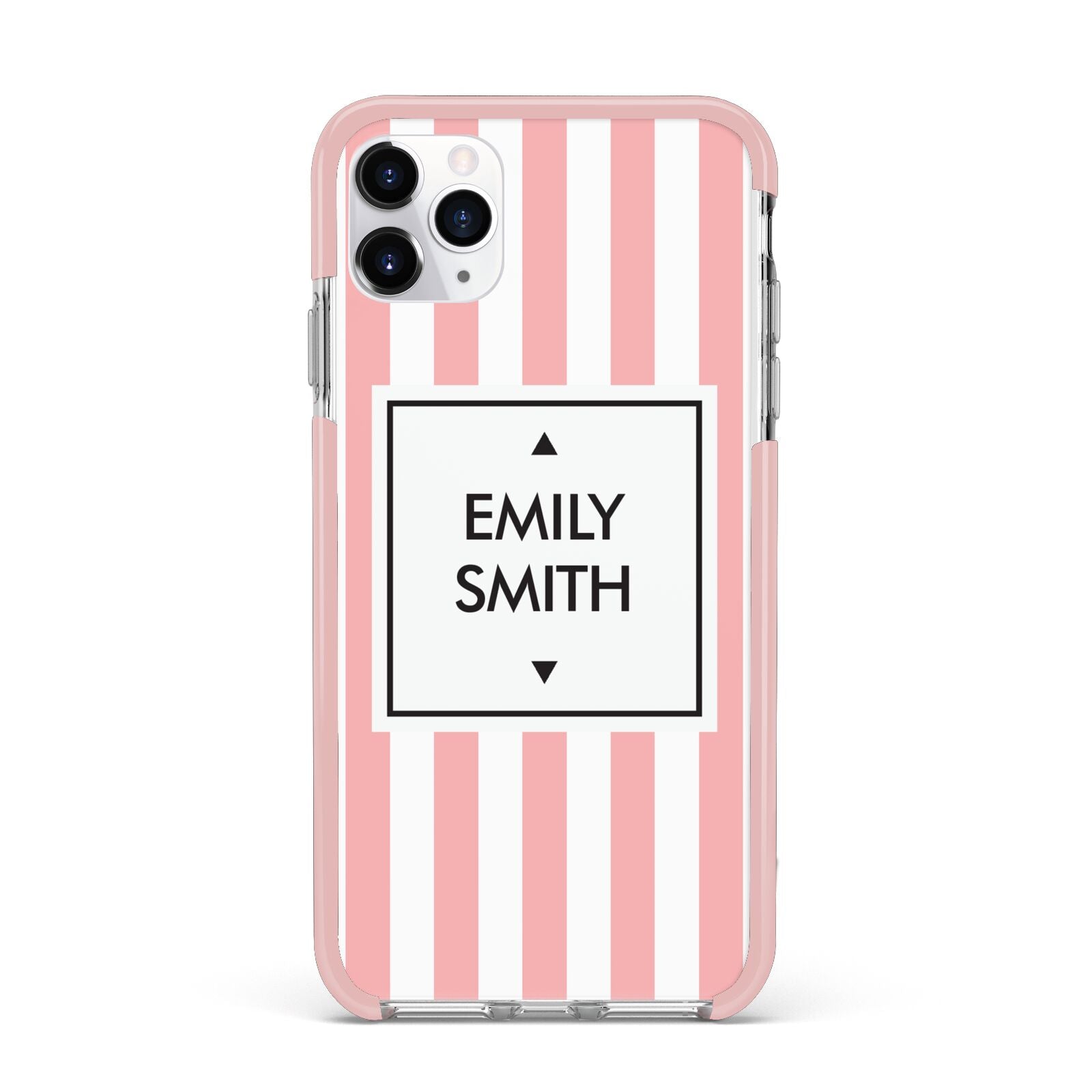 Personalised Candy Striped Name Initials iPhone 11 Pro Max Impact Pink Edge Case