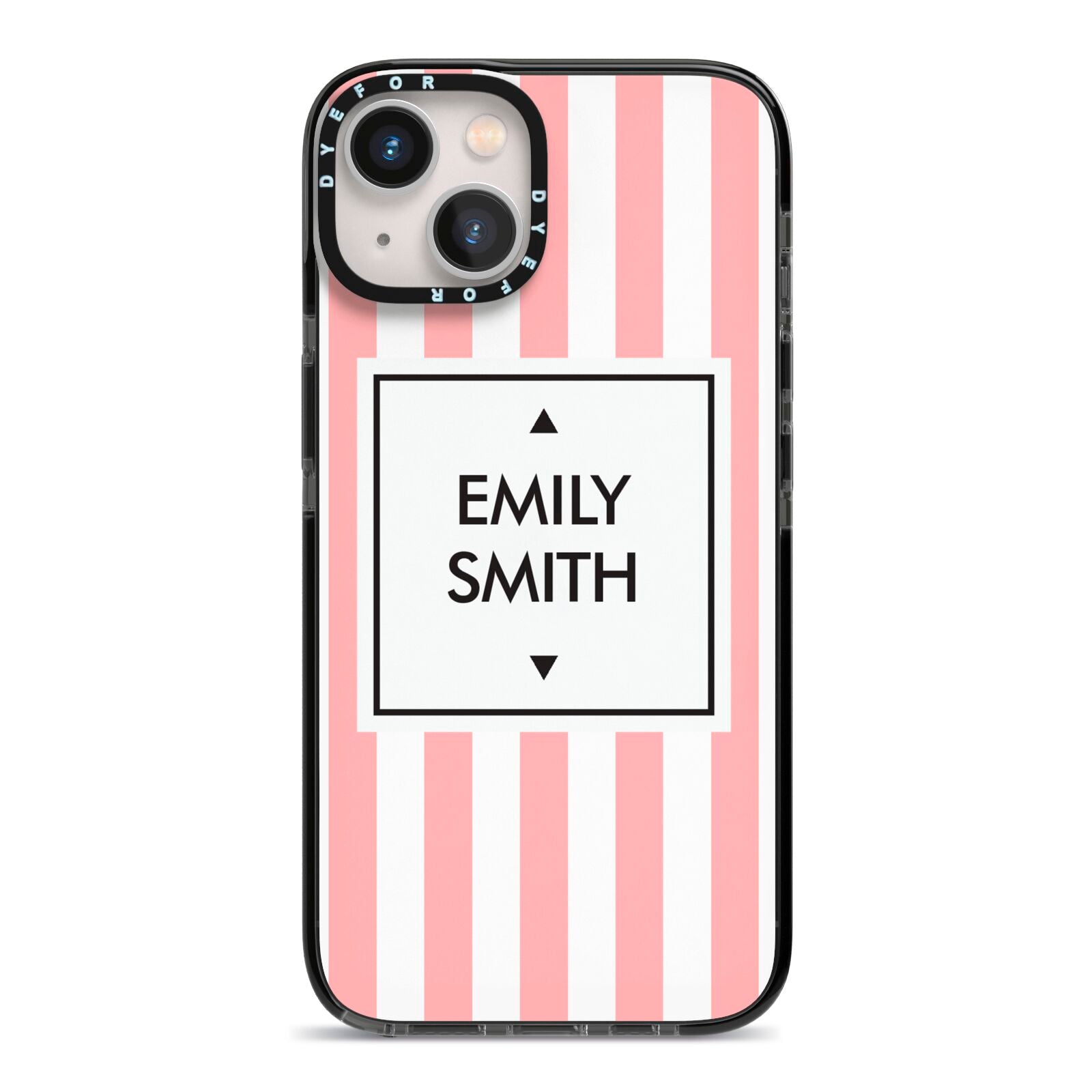 Personalised Candy Striped Name Initials iPhone 13 Black Impact Case on Silver phone