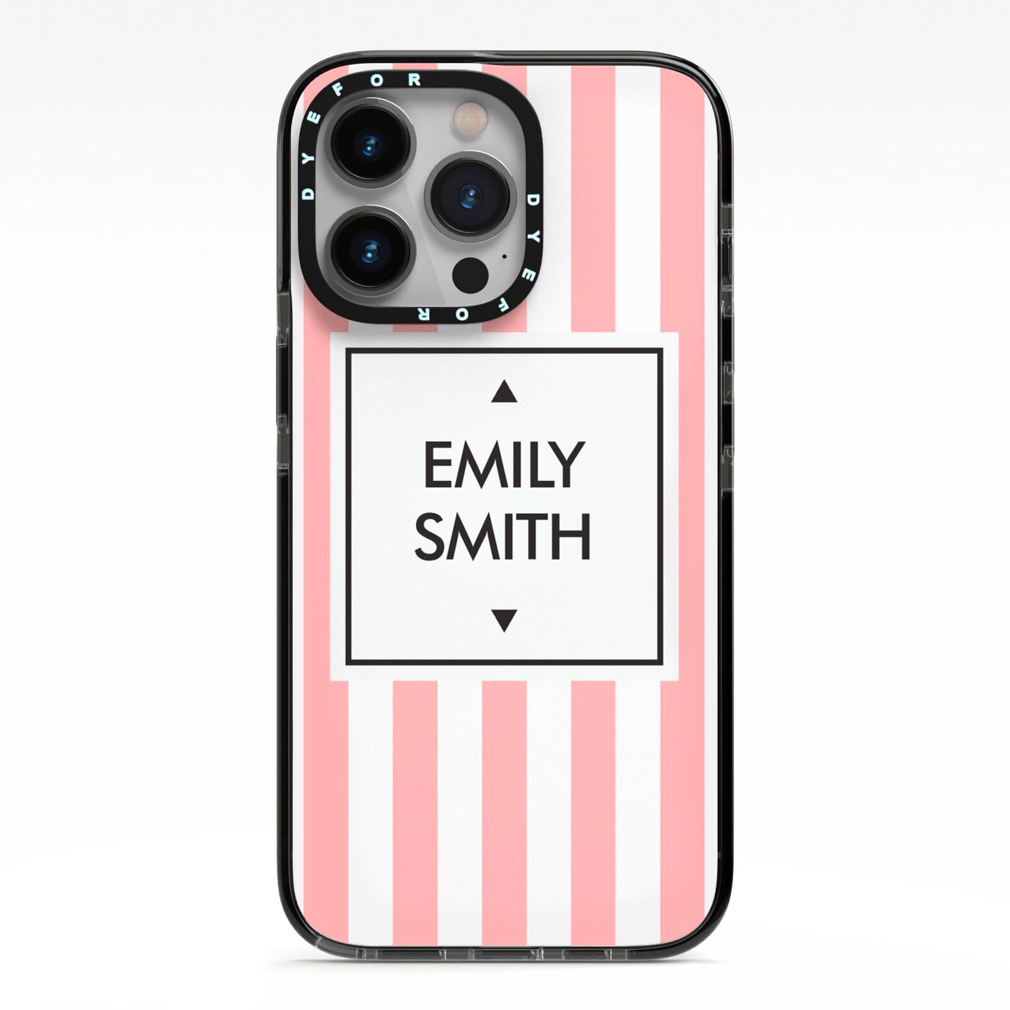 Personalised Candy Striped Name Initials iPhone 13 Pro Black Impact Case on Silver phone