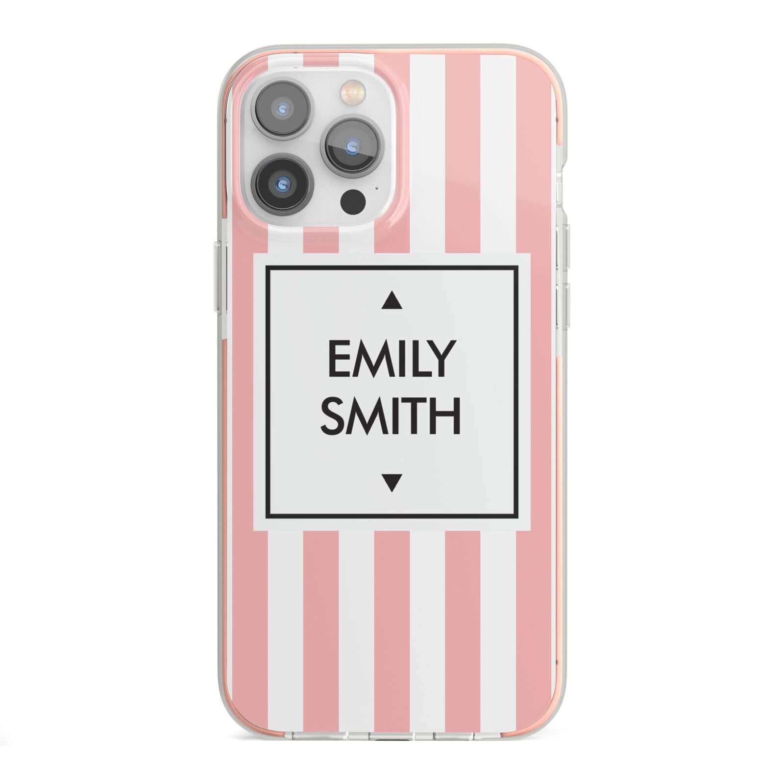 Personalised Candy Striped Name Initials iPhone 13 Pro Max TPU Impact Case with Pink Edges