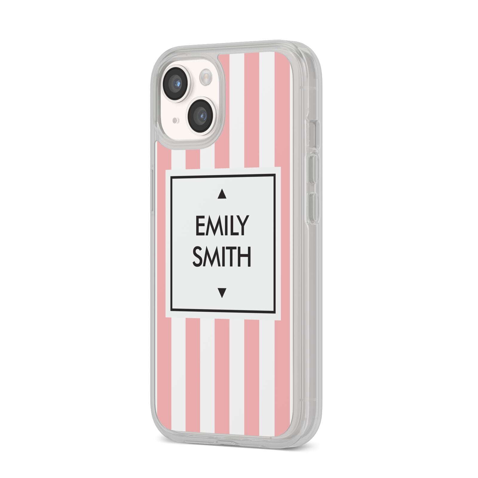 Personalised Candy Striped Name Initials iPhone 14 Clear Tough Case Starlight Angled Image