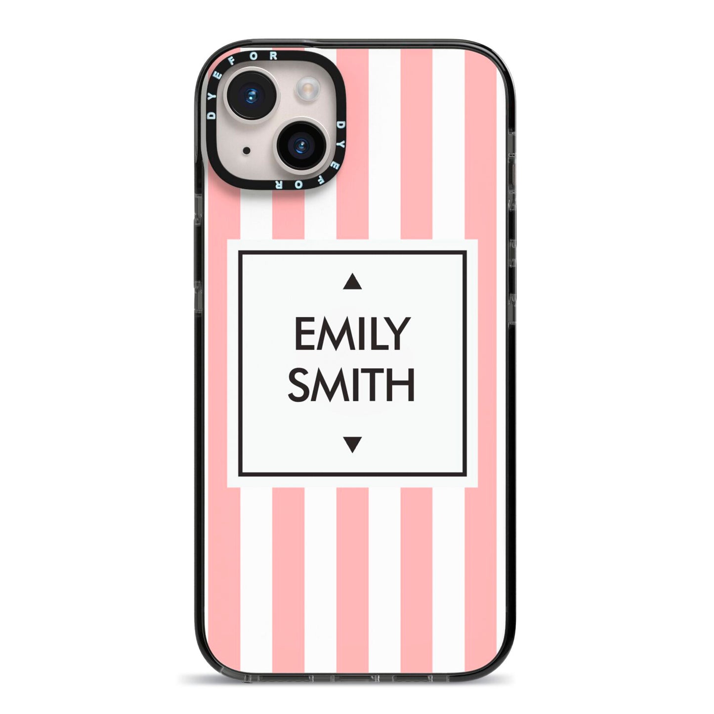 Personalised Candy Striped Name Initials iPhone 14 Plus Black Impact Case on Silver phone