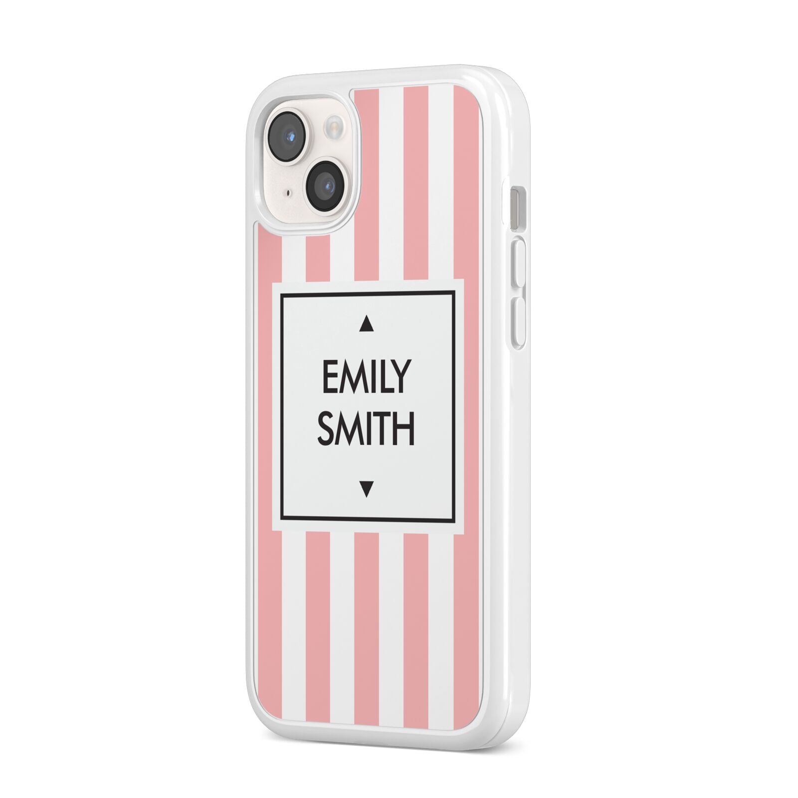 Personalised Candy Striped Name Initials iPhone 14 Plus Clear Tough Case Starlight Angled Image