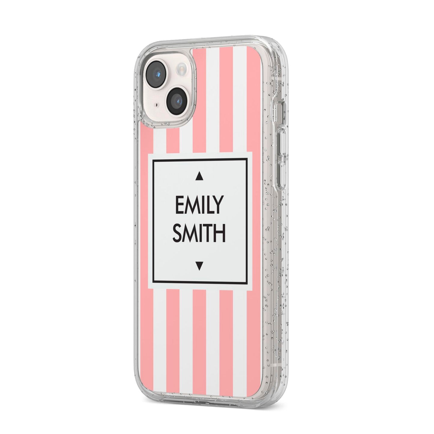 Personalised Candy Striped Name Initials iPhone 14 Plus Glitter Tough Case Starlight Angled Image