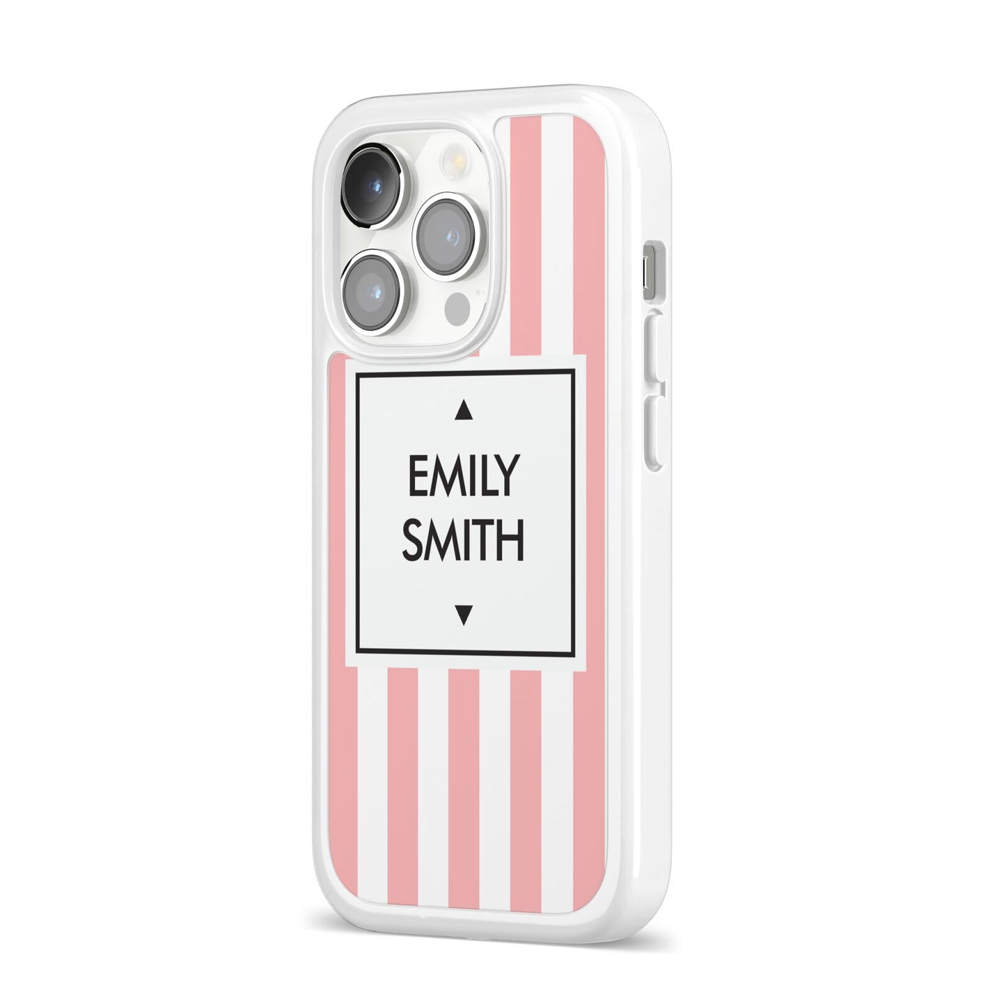 Personalised Candy Striped Name Initials iPhone 14 Pro Clear Tough Case Silver Angled Image