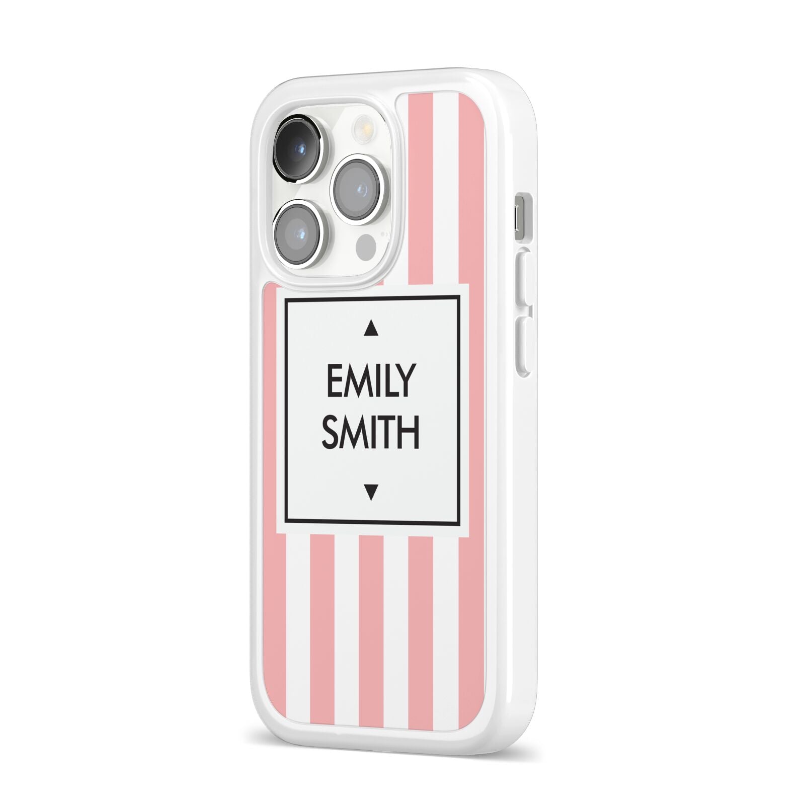 Personalised Candy Striped Name Initials iPhone 14 Pro Clear Tough Case Silver Angled Image