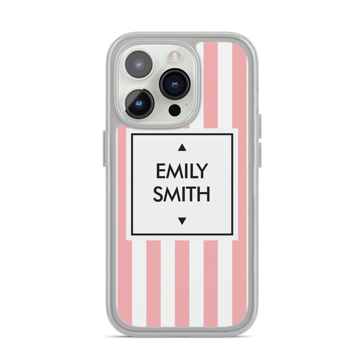 Personalised Candy Striped Name Initials iPhone 14 Pro Clear Tough Case Silver