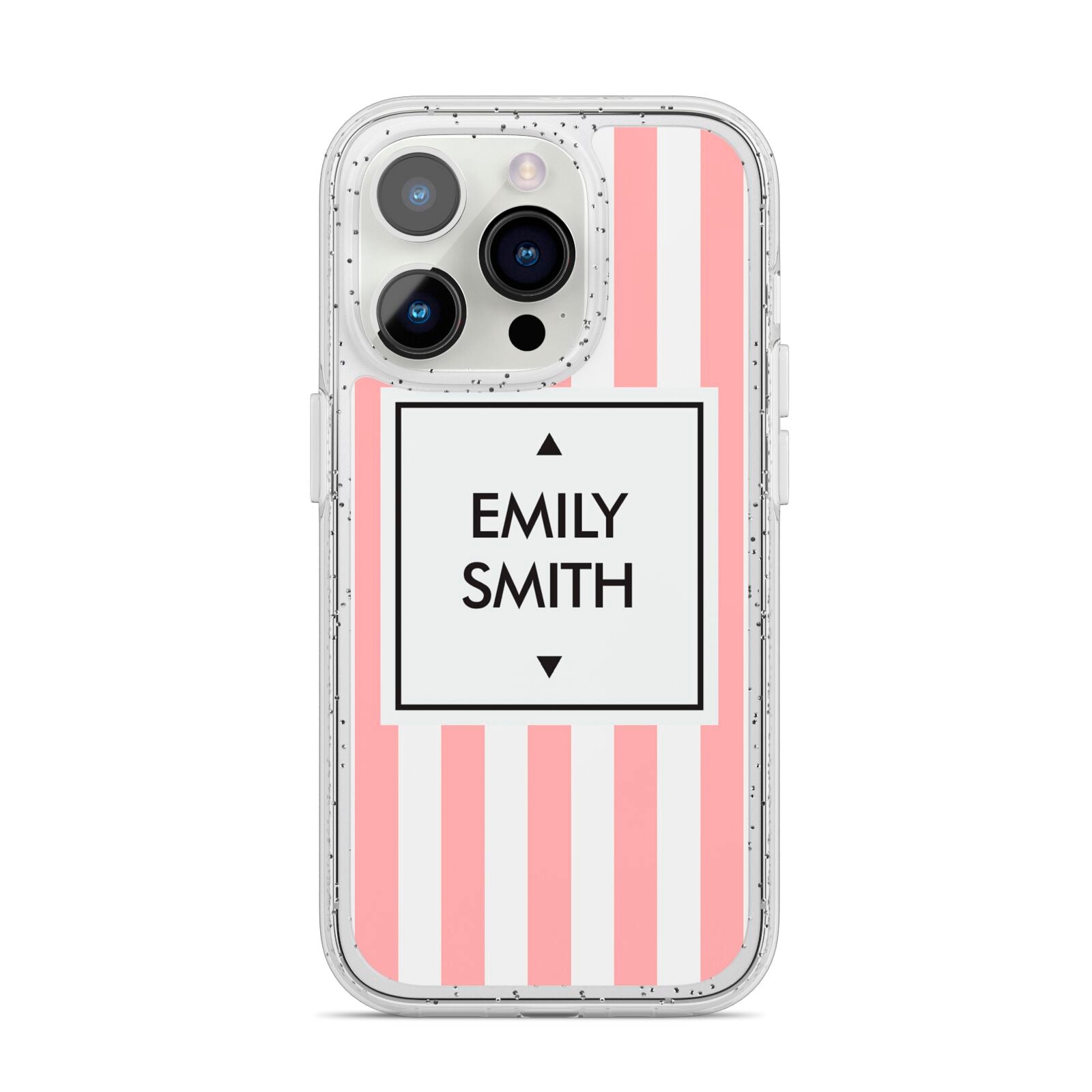 Personalised Candy Striped Name Initials iPhone 14 Pro Glitter Tough Case Silver