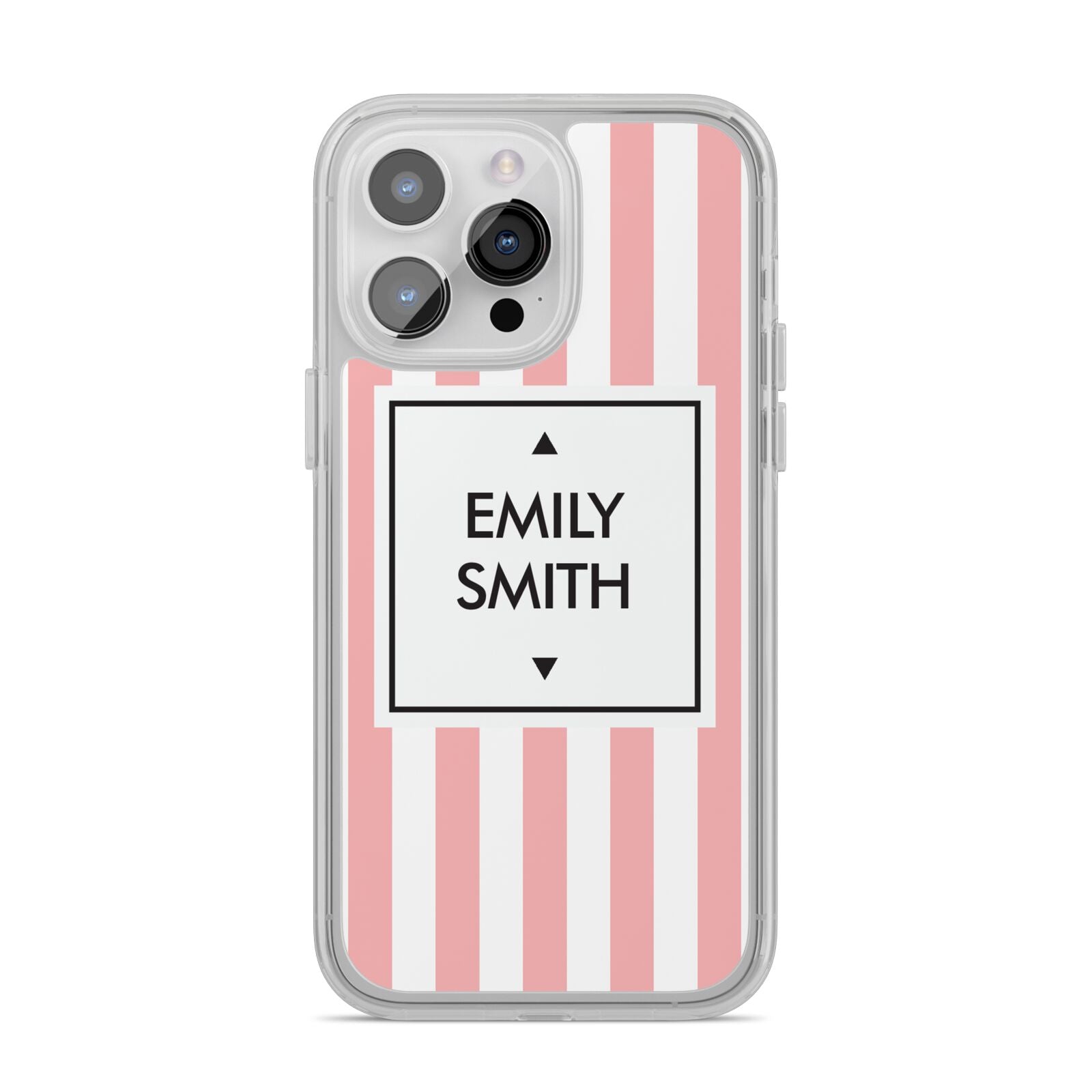 Personalised Candy Striped Name Initials iPhone 14 Pro Max Clear Tough Case Silver