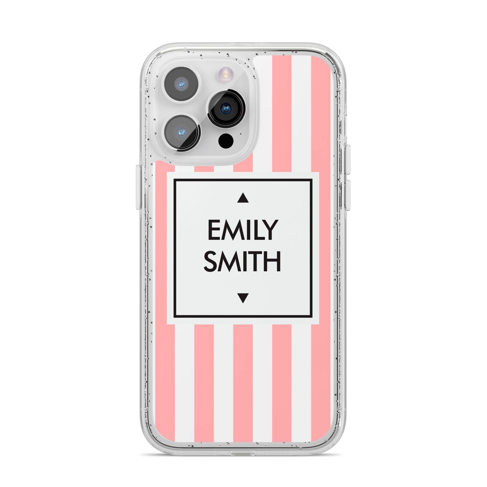 Personalised Candy Striped Name Initials iPhone 14 Pro Max Glitter Tough Case Silver