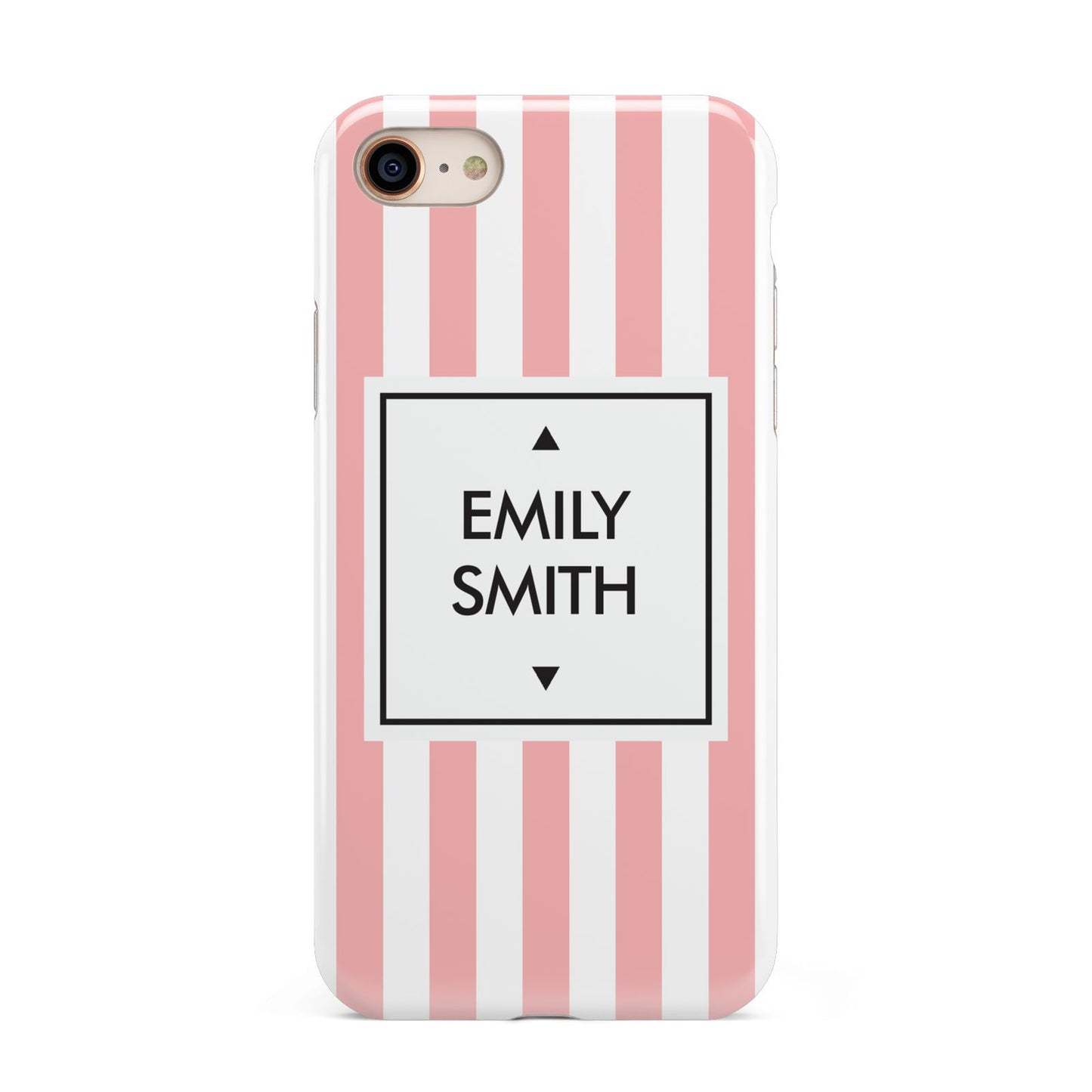 Personalised Candy Striped Name Initials iPhone 8 3D Tough Case on Gold Phone