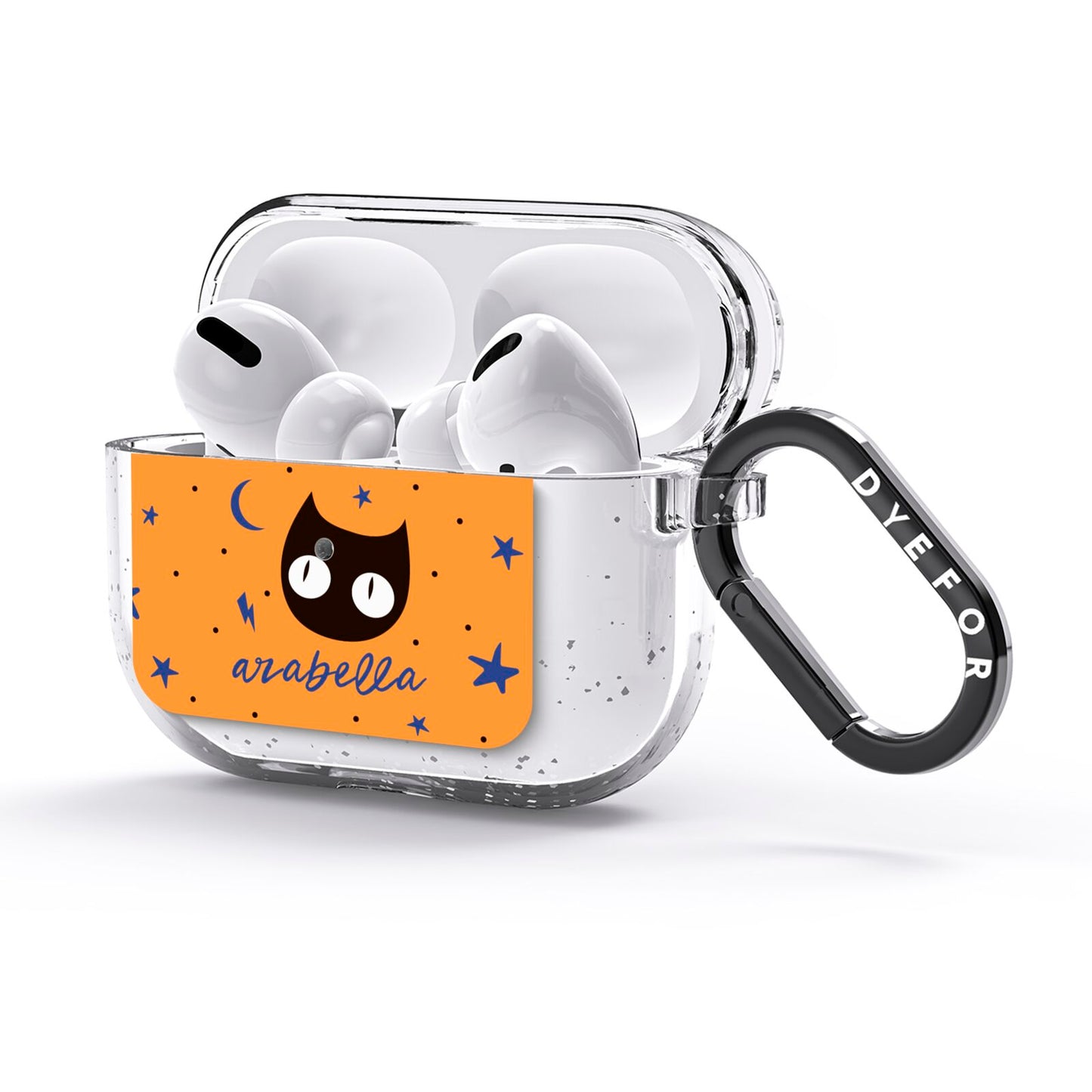 Personalised Cat Halloween AirPods Glitter Case 3rd Gen Side Image