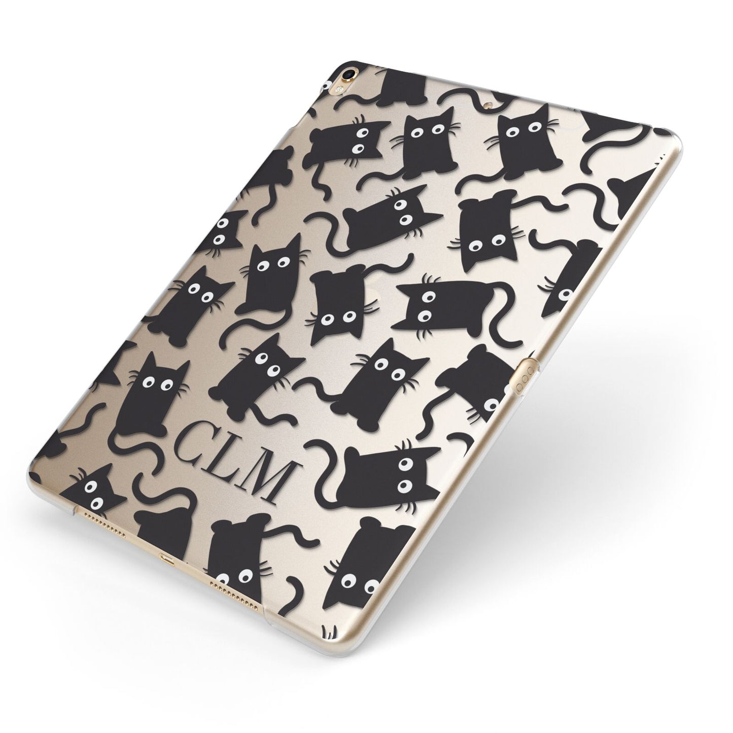 Personalised Cat Initials Clear Apple iPad Case on Gold iPad Side View