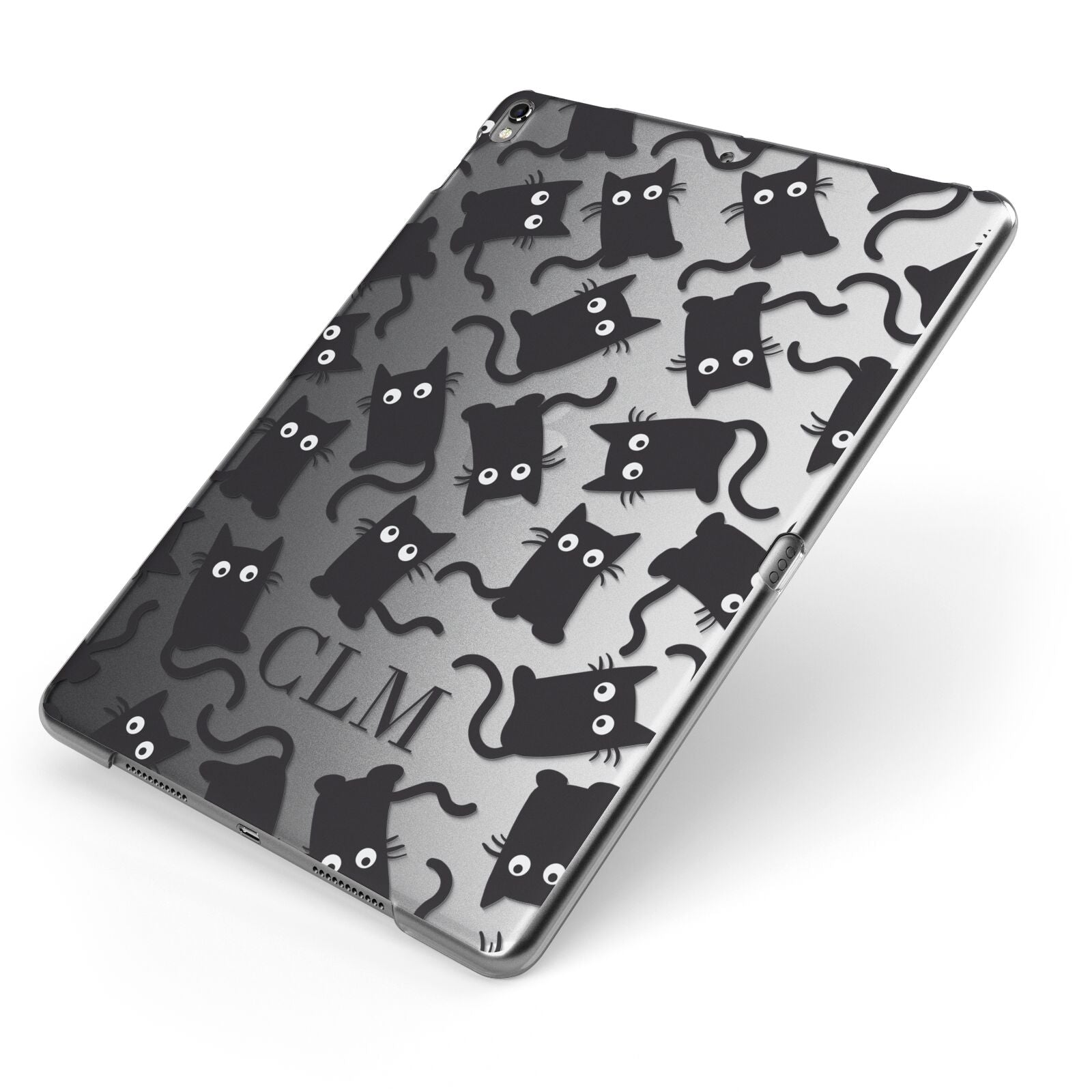 Personalised Cat Initials Clear Apple iPad Case on Grey iPad Side View