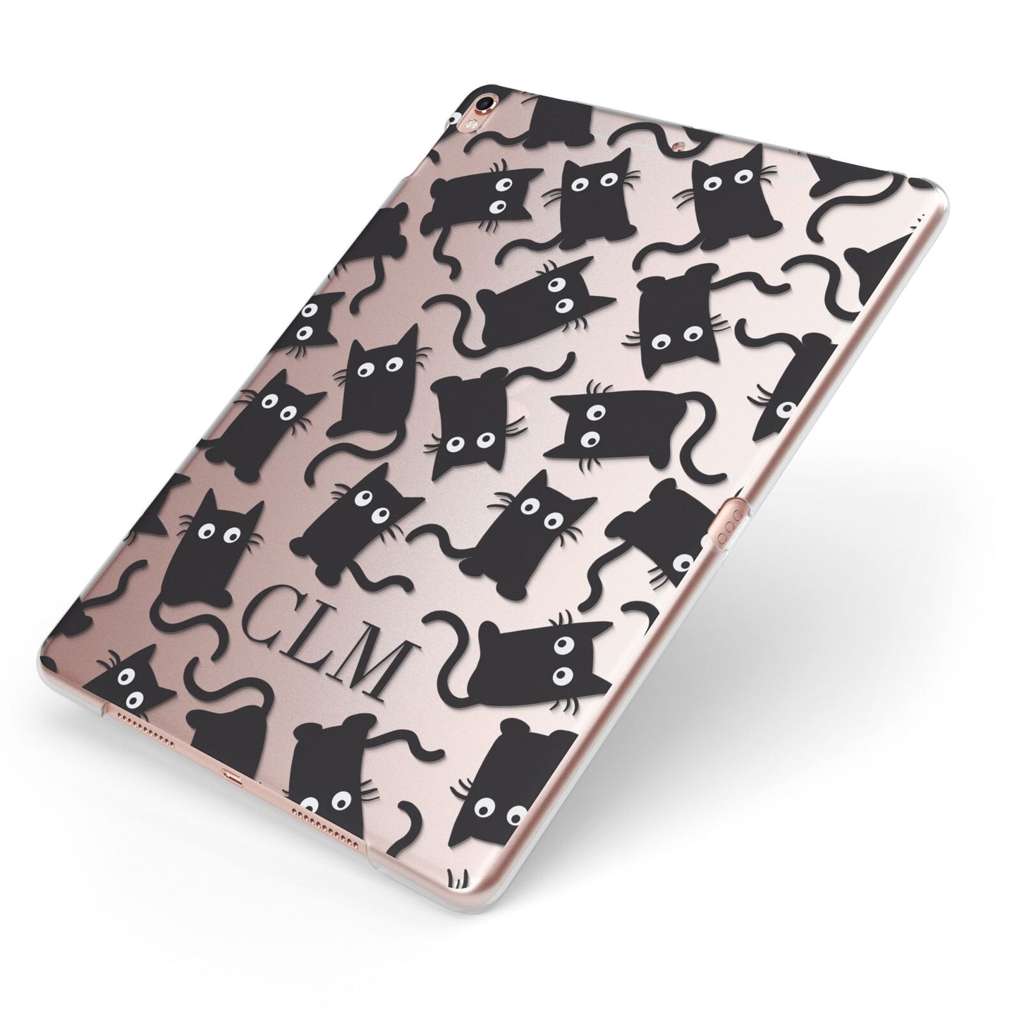 Personalised Cat Initials Clear Apple iPad Case on Rose Gold iPad Side View