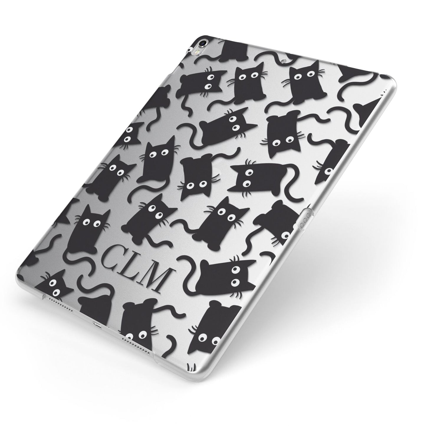 Personalised Cat Initials Clear Apple iPad Case on Silver iPad Side View