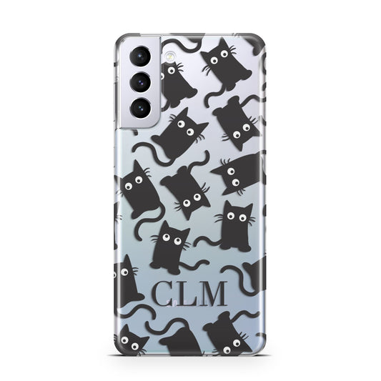 Personalised Cat Initials Clear Samsung S21 Plus Phone Case