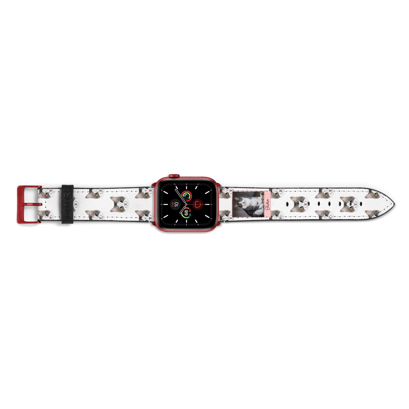 Personalised Cat Photo Apple Watch Strap Landscape Image Red Hardware