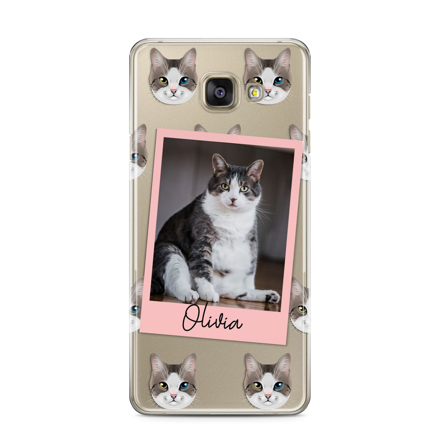 Personalised Cat Photo Samsung Galaxy A3 2016 Case on gold phone