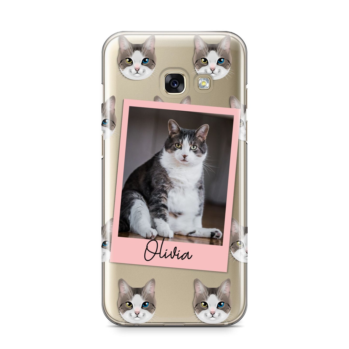 Personalised Cat Photo Samsung Galaxy A3 2017 Case on gold phone