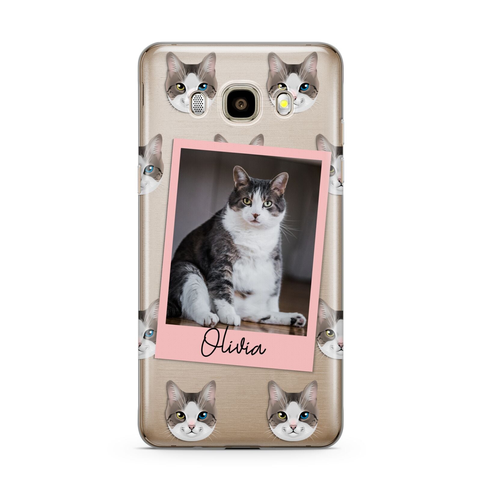 Personalised Cat Photo Samsung Galaxy J7 2016 Case on gold phone