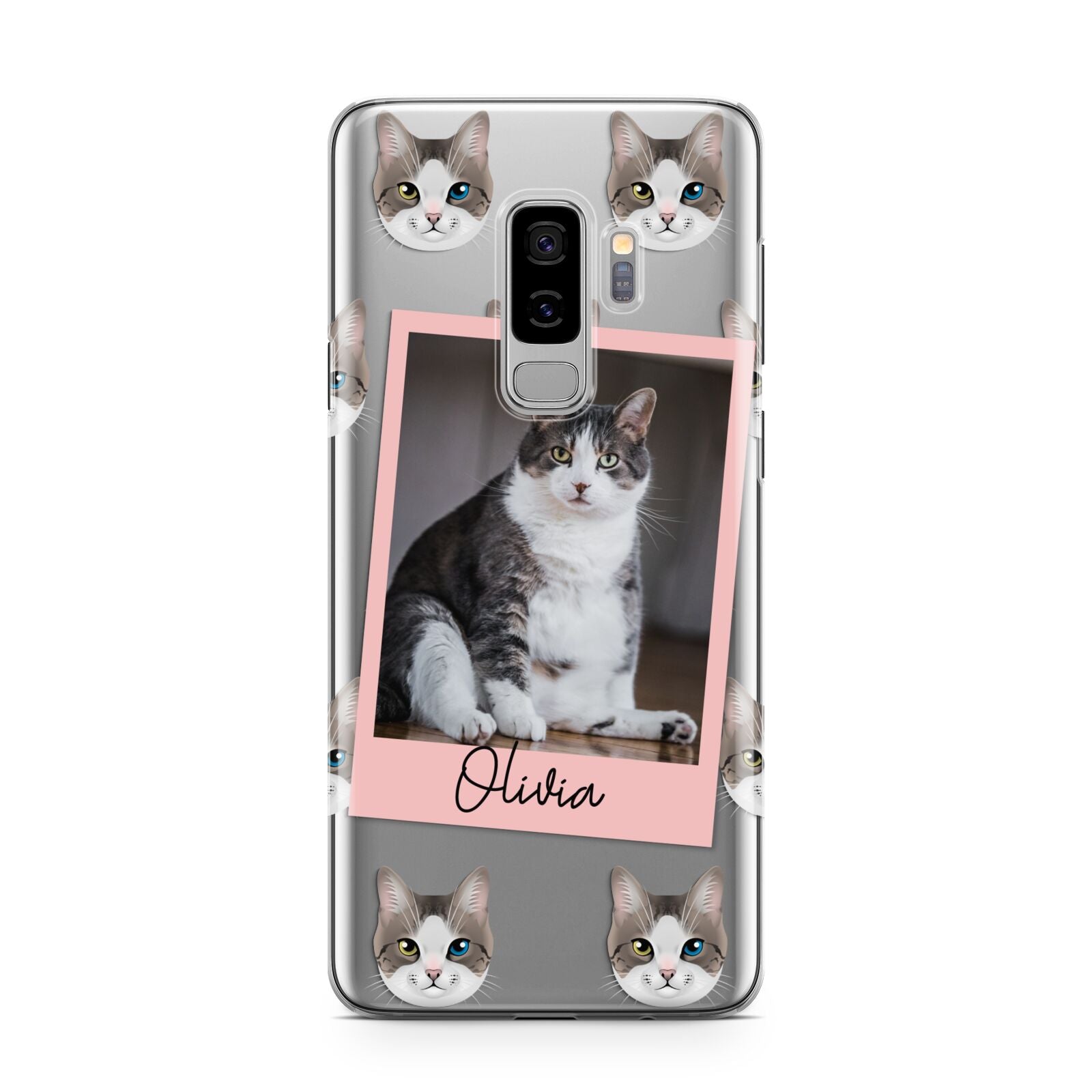 Personalised Cat Photo Samsung Galaxy S9 Plus Case on Silver phone