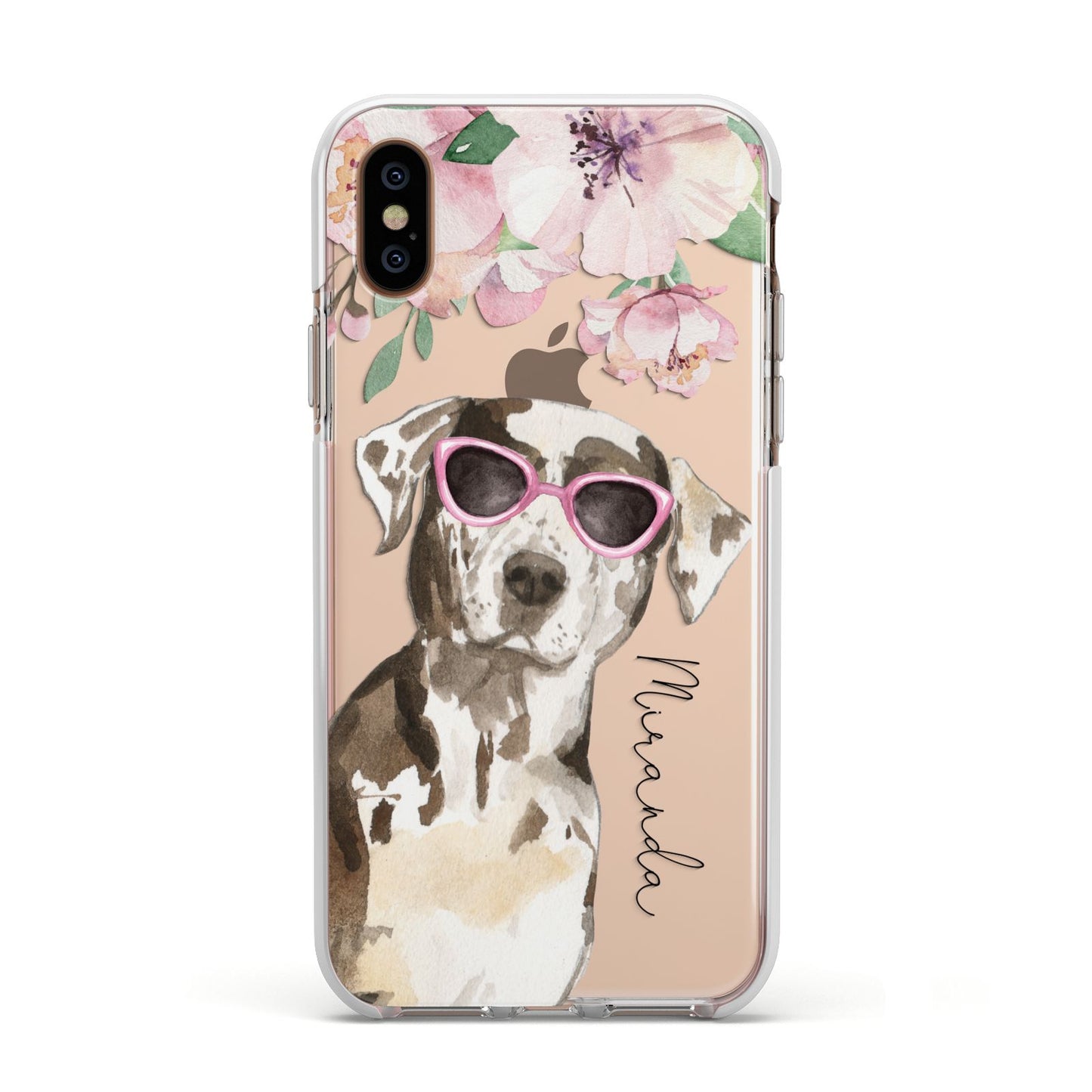 Personalised Catahoula Leopard Dog Apple iPhone Xs Impact Case White Edge on Gold Phone