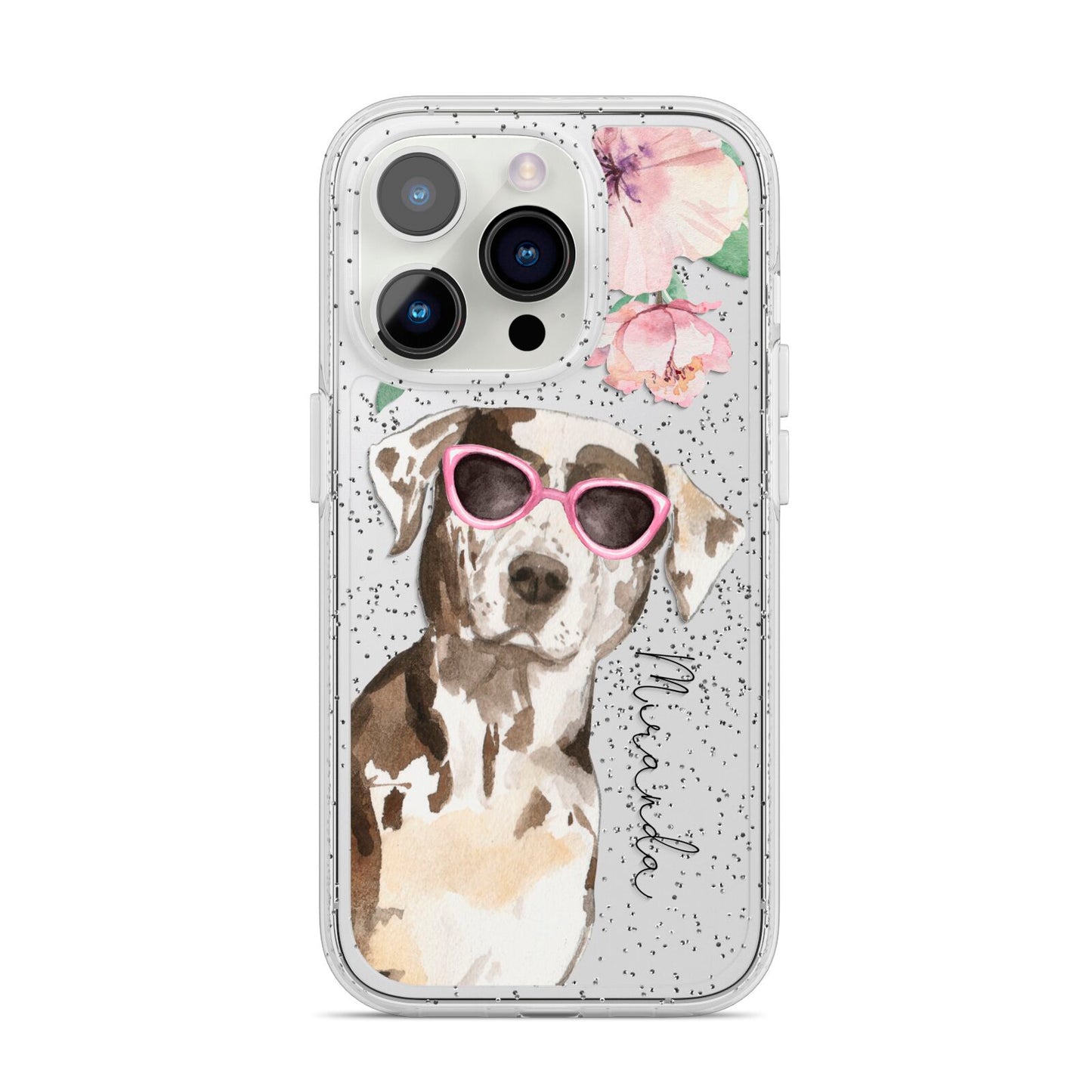 Personalised Catahoula Leopard Dog iPhone 14 Pro Glitter Tough Case Silver