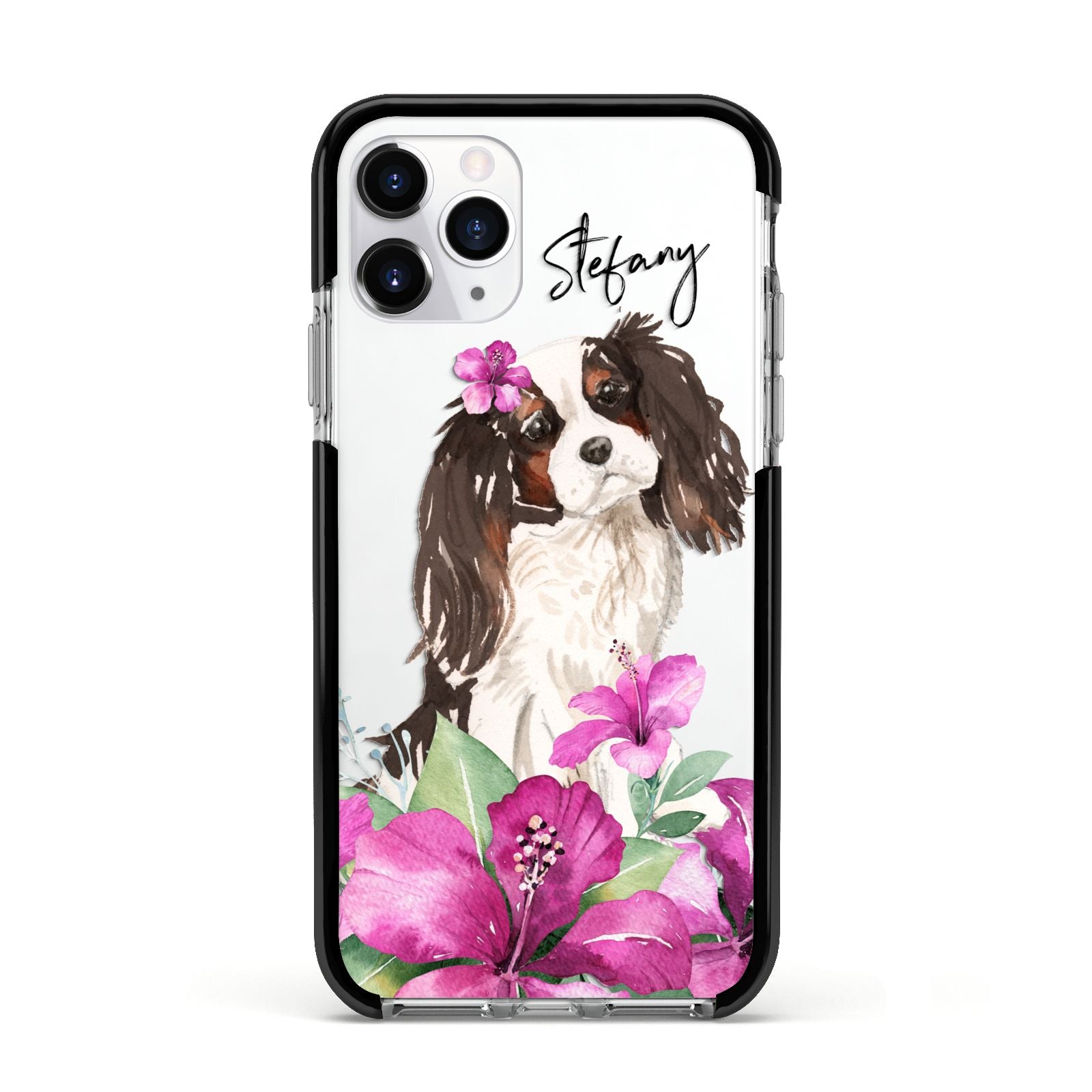 Personalised Cavalier King Charles Spaniel Apple iPhone 11 Pro in Silver with Black Impact Case