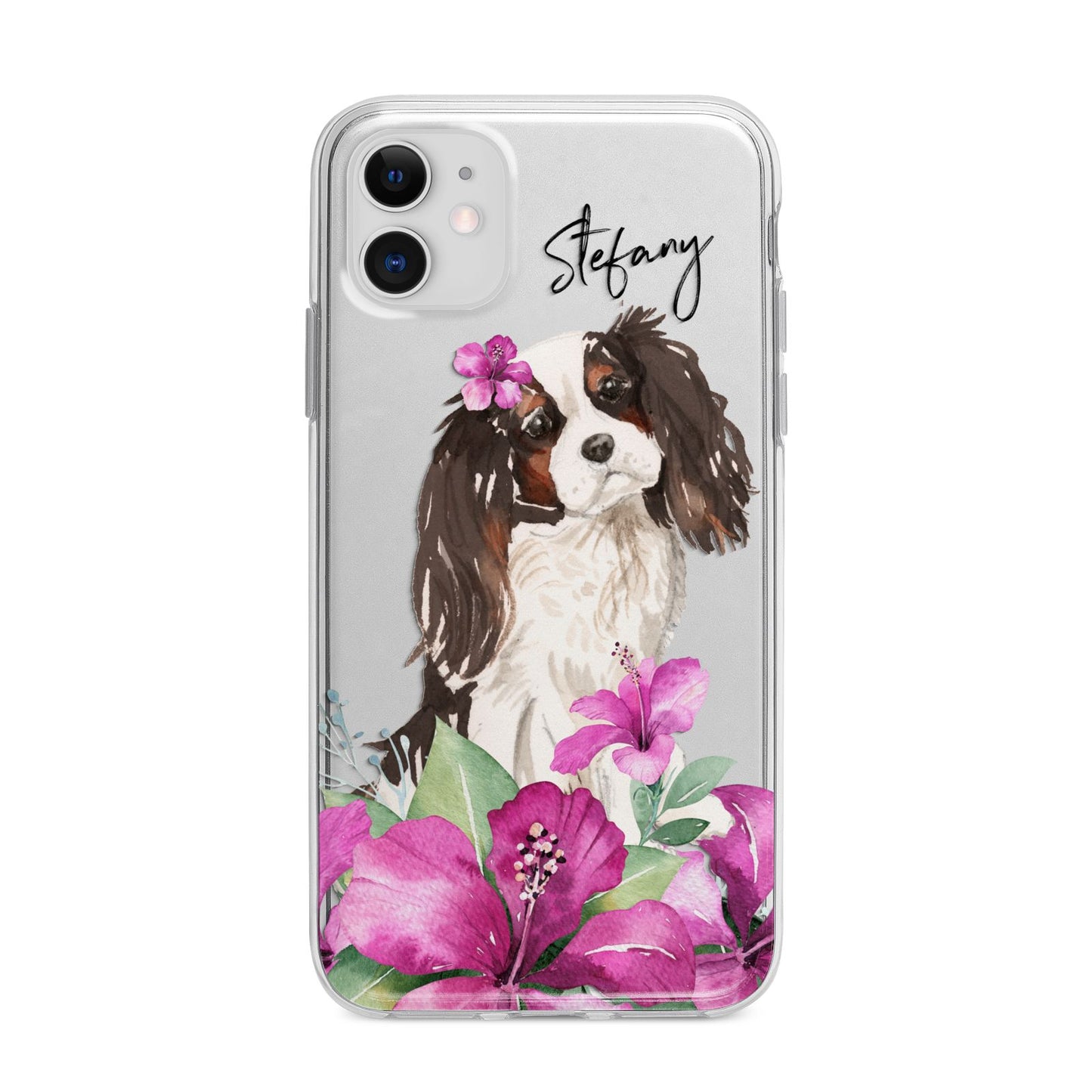 Personalised Cavalier King Charles Spaniel Apple iPhone 11 in White with Bumper Case