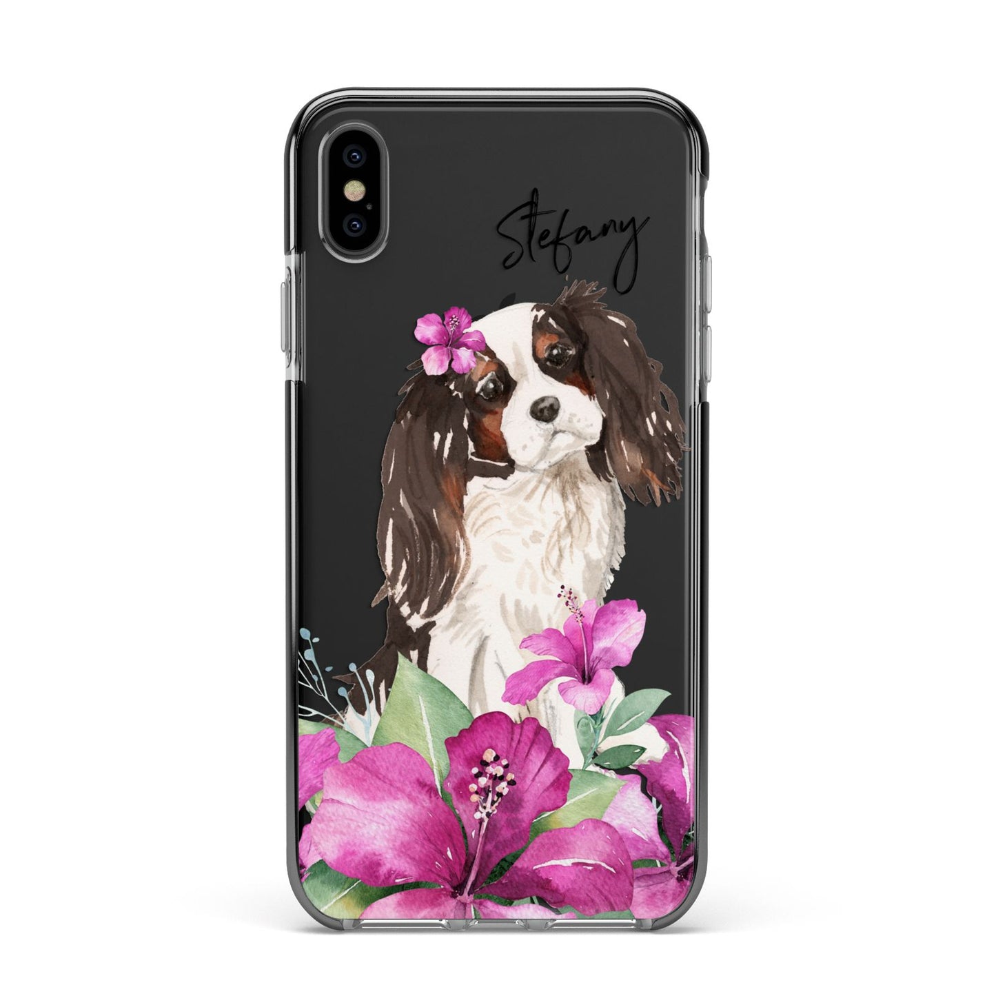 Personalised Cavalier King Charles Spaniel Apple iPhone Xs Max Impact Case Black Edge on Black Phone