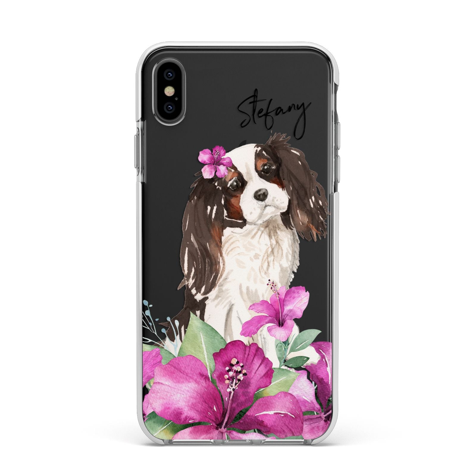 Personalised Cavalier King Charles Spaniel Apple iPhone Xs Max Impact Case White Edge on Black Phone