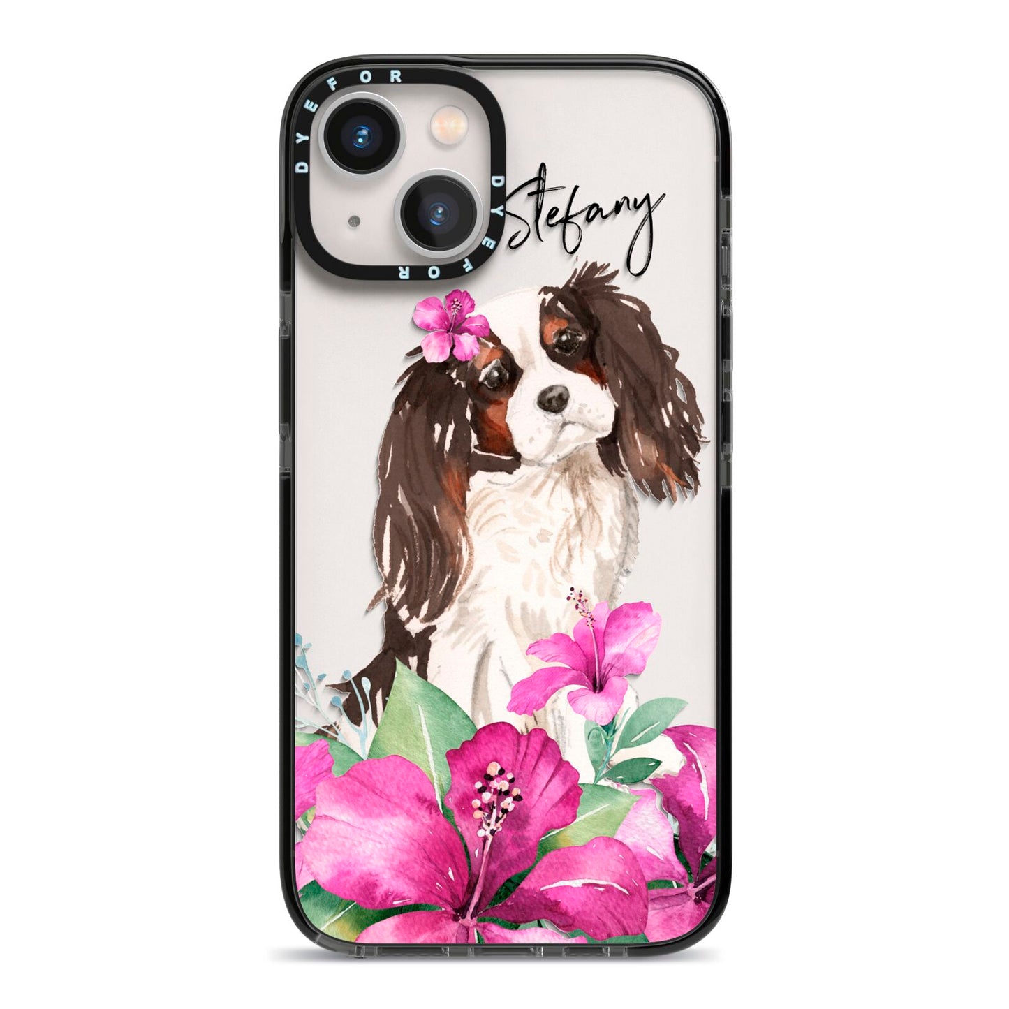 Personalised Cavalier King Charles Spaniel iPhone 13 Black Impact Case on Silver phone