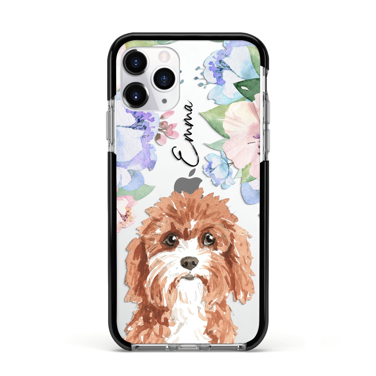 Personalised Cavapoo Apple iPhone 11 Pro in Silver with Black Impact Case