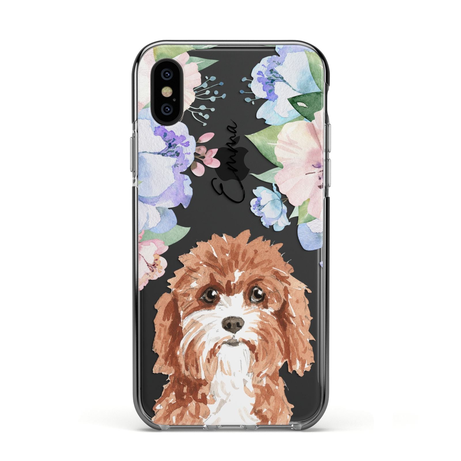 Personalised Cavapoo Apple iPhone Xs Impact Case Black Edge on Black Phone