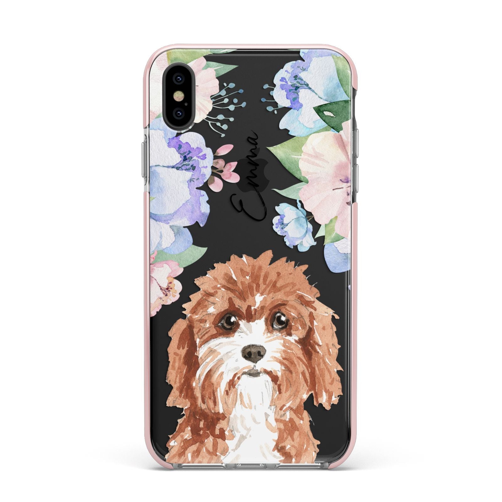 Personalised Cavapoo Apple iPhone Xs Max Impact Case Pink Edge on Black Phone