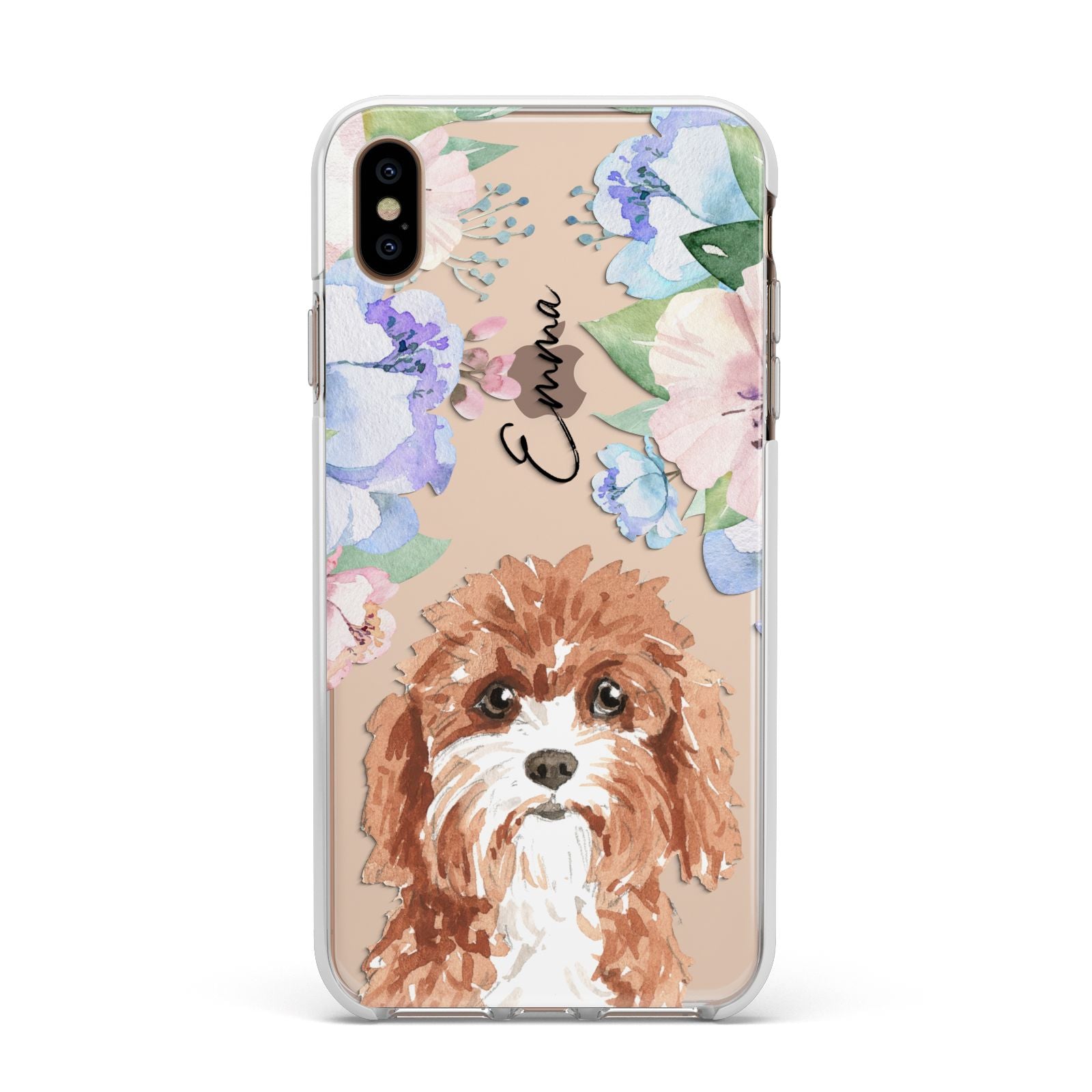 Personalised Cavapoo Apple iPhone Xs Max Impact Case White Edge on Gold Phone